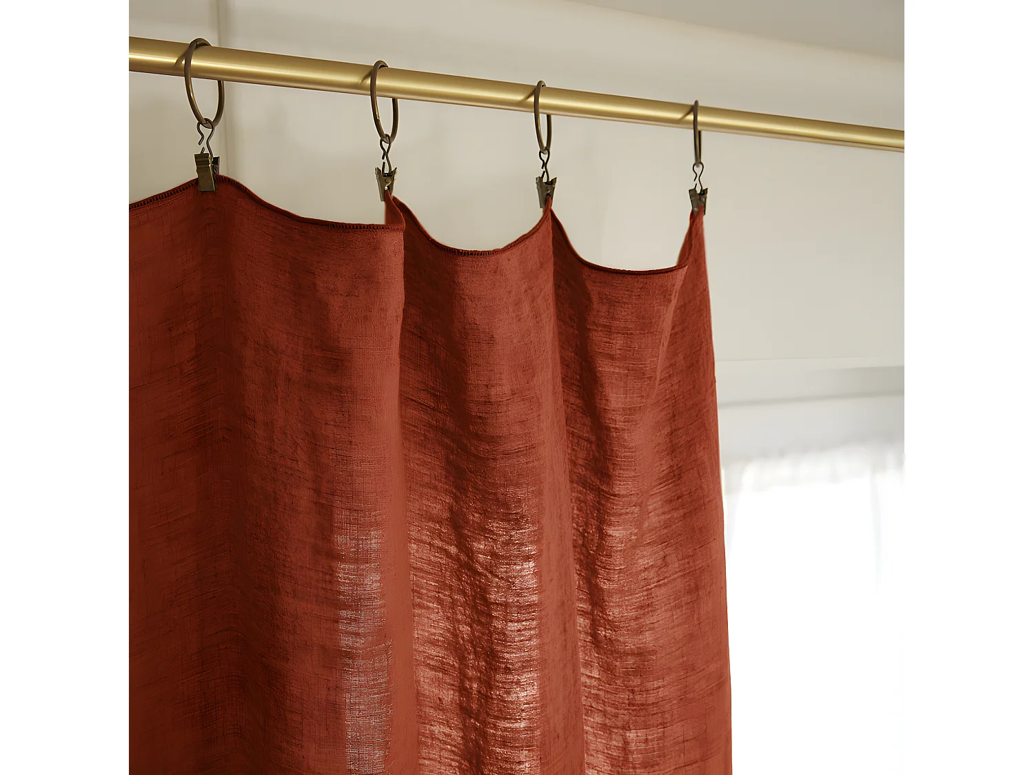 Lot de 2 rideaux ajustable + 8 anneaux pince "Soline" 140 x 270 cm Lin lavé