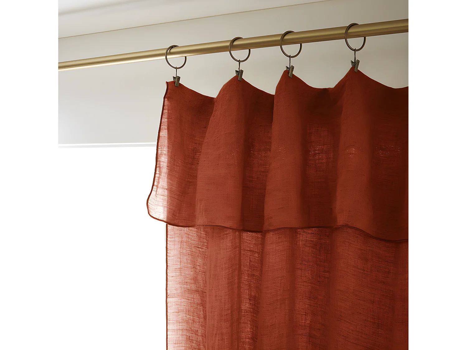 Lot de 2 rideaux ajustable + 8 anneaux pince "Soline" 140 x 270 cm Lin lavé