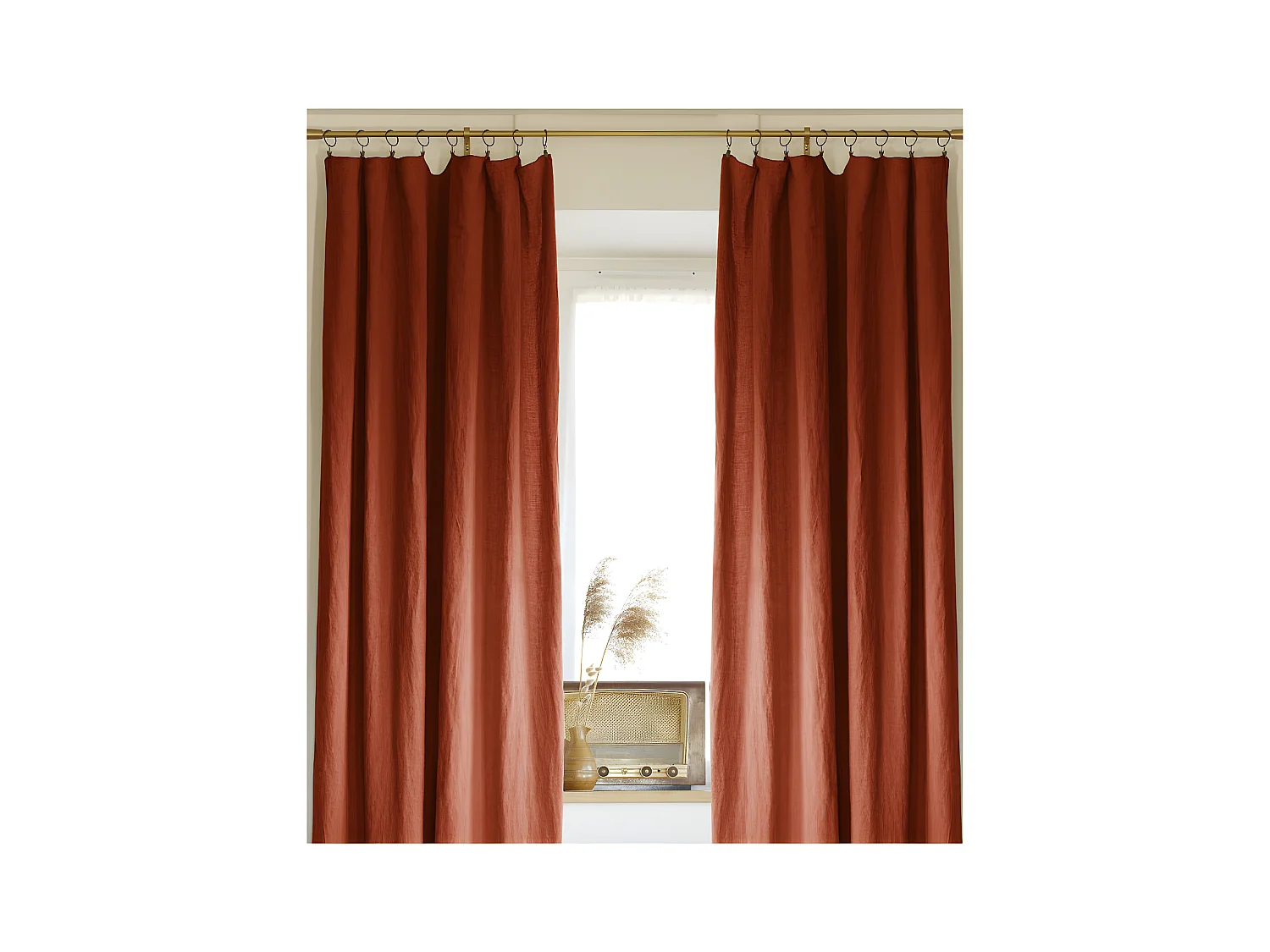 Lot de 2 rideaux ajustable + 8 anneaux pince "Soline" 140 x 270 cm Lin lavé
