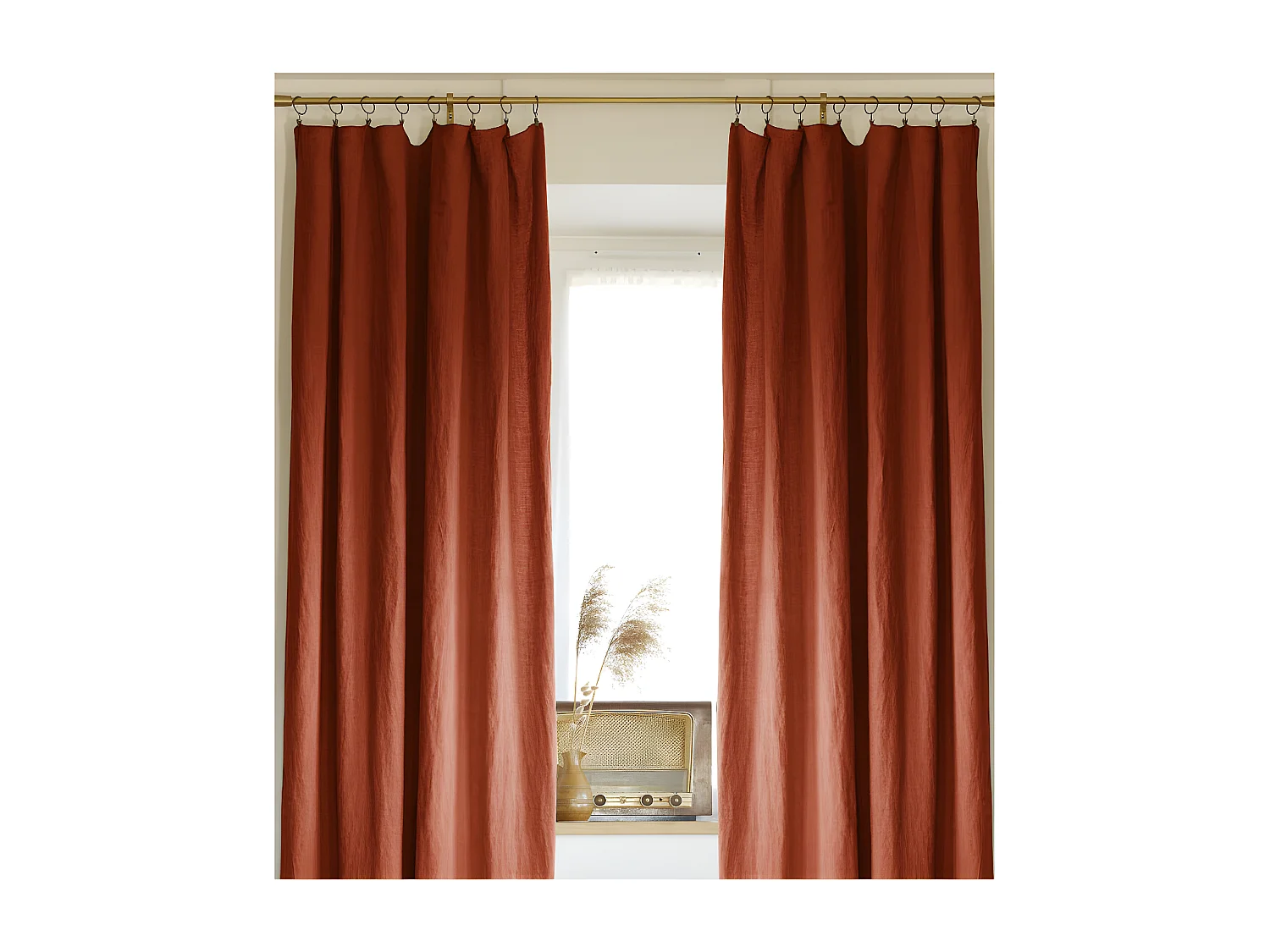 Lot de 2 rideaux ajustables + 8 anneaux pince "Soline" 140 x 270 cm Lin lavé