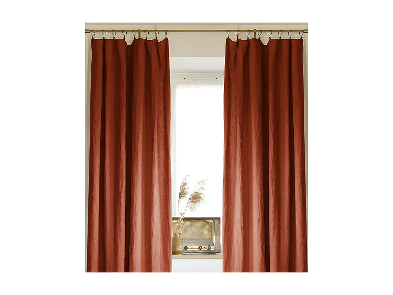 Lot de 2 rideaux ajustables + 8 anneaux pince "Soline" 140 x 270 cm Lin lavé l'Effet Papillon