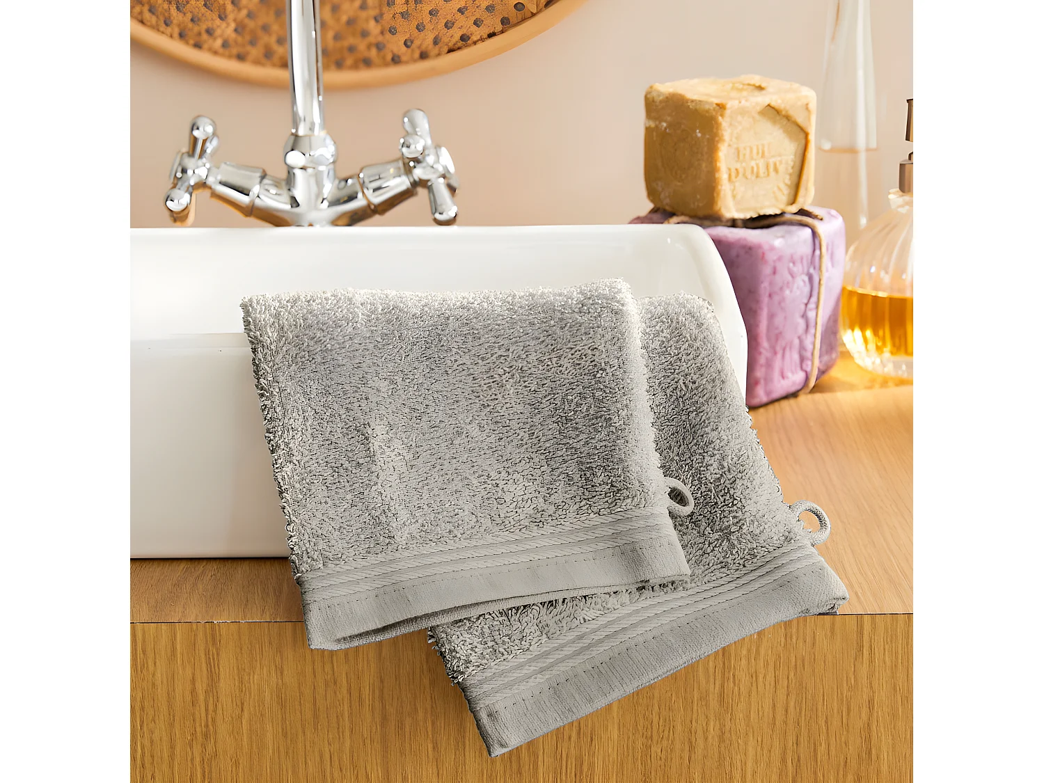 Lot de 2 gants de toilette "Spa" 15 x 21 cm / 400 gr/m² - Couleur: "Spa" Sable