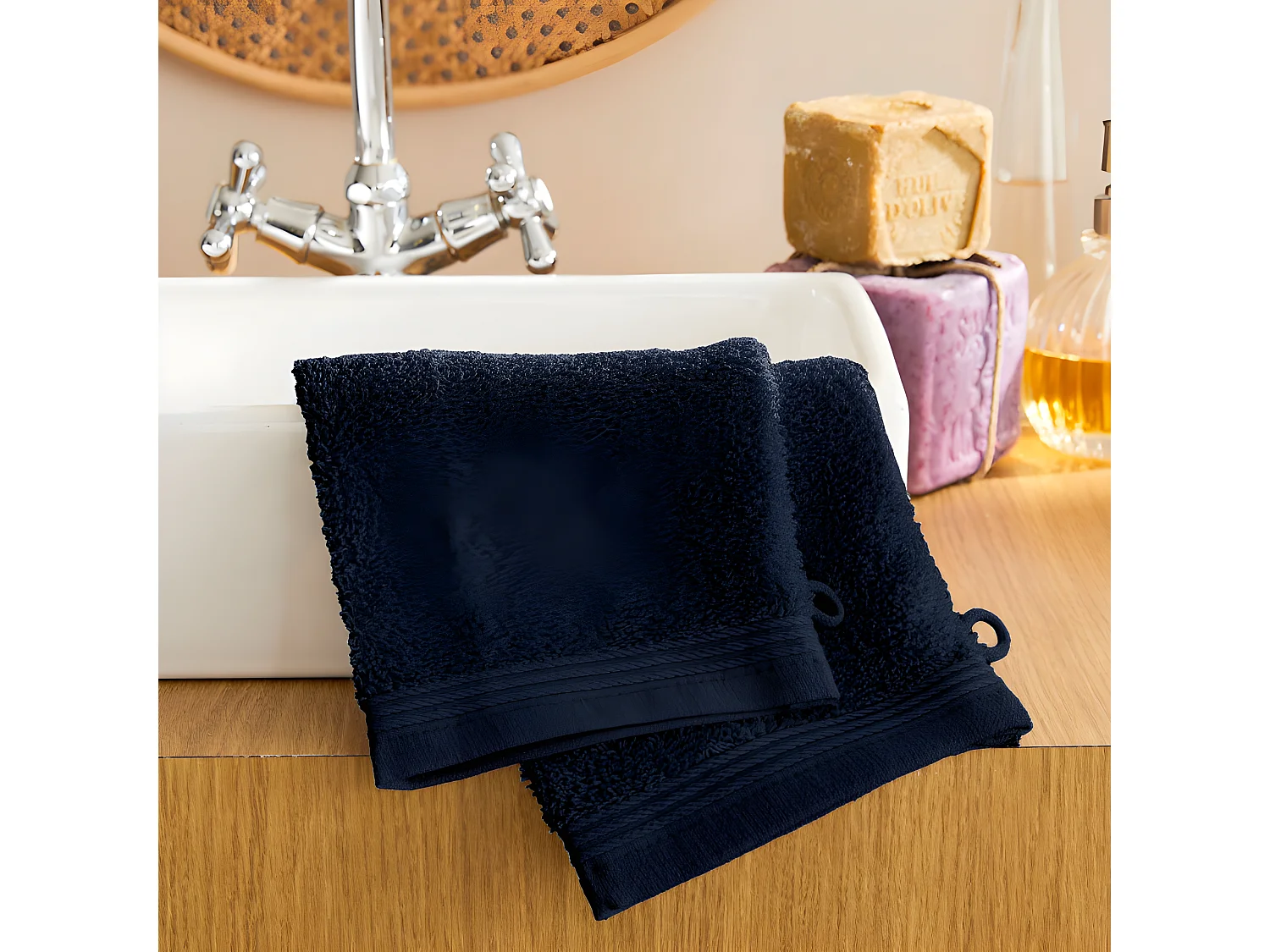 Lot de 2 gants de toilette "Spa" 15 x 21 cm / 400 gr/m² - Couleur: "Spa" Bleu Nuit