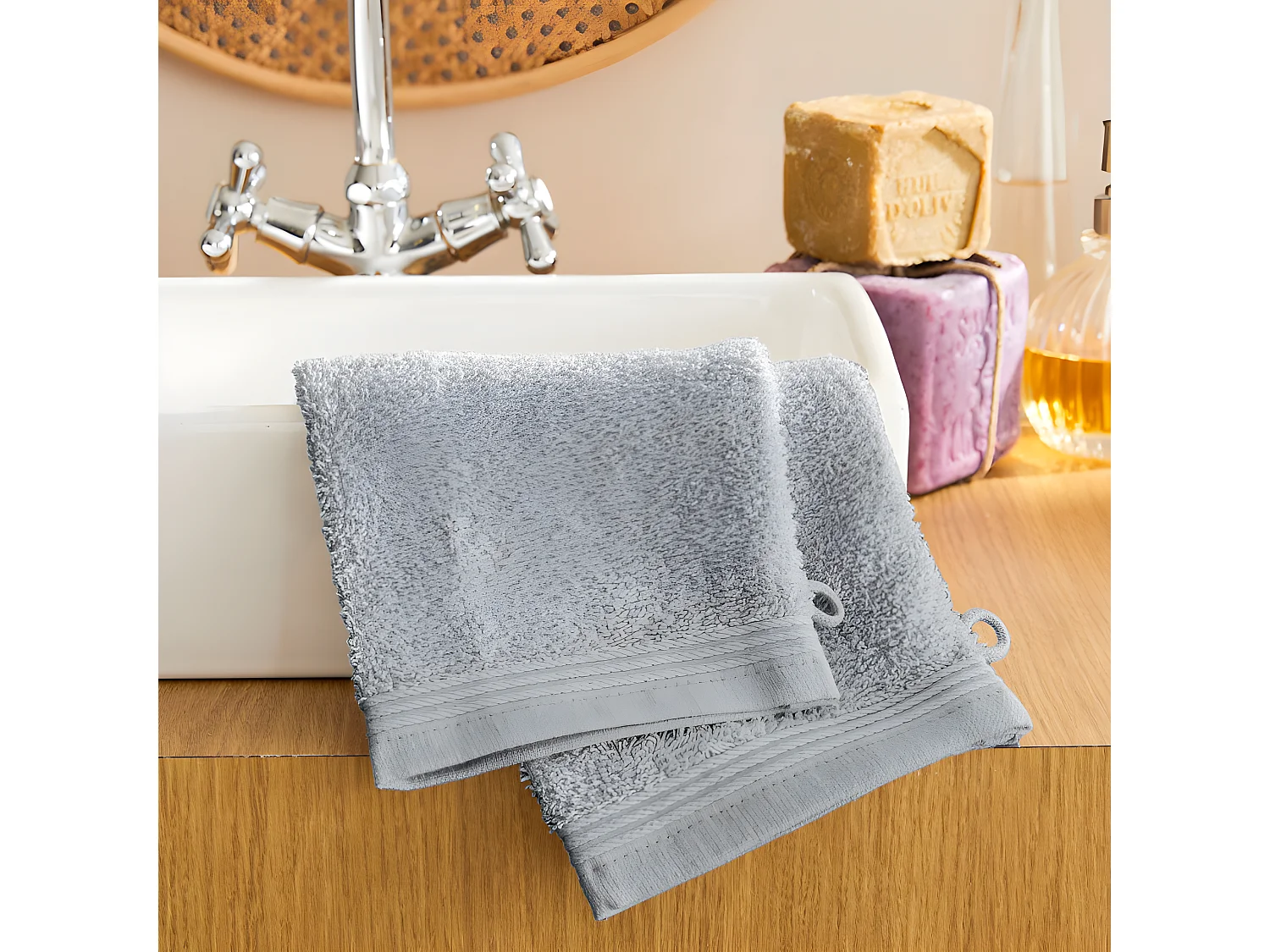 Lot de 2 gants de toilette "Spa" 15 x 21 cm / 400 gr/m² - Couleur: "Spa" Perle