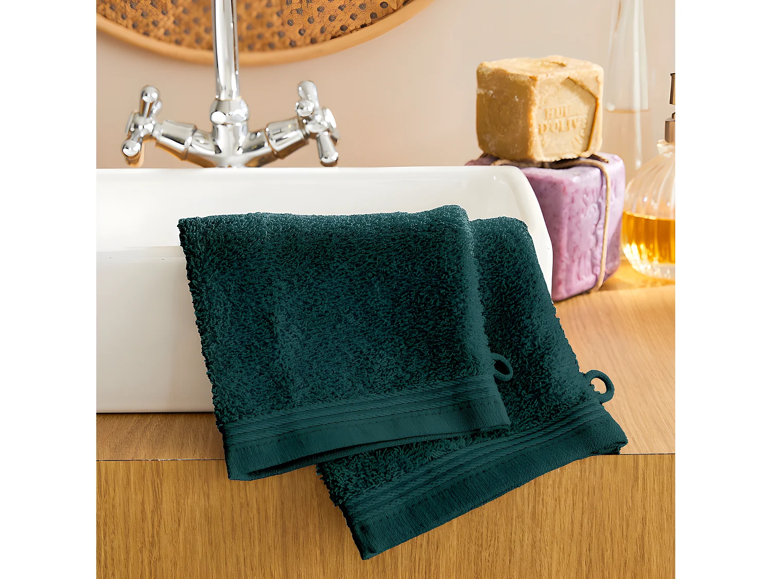 Lot de 2 gants de toilette "Spa" 15 x 21 cm / 400 gr/m² - Couleur: "Spa" Emeraude