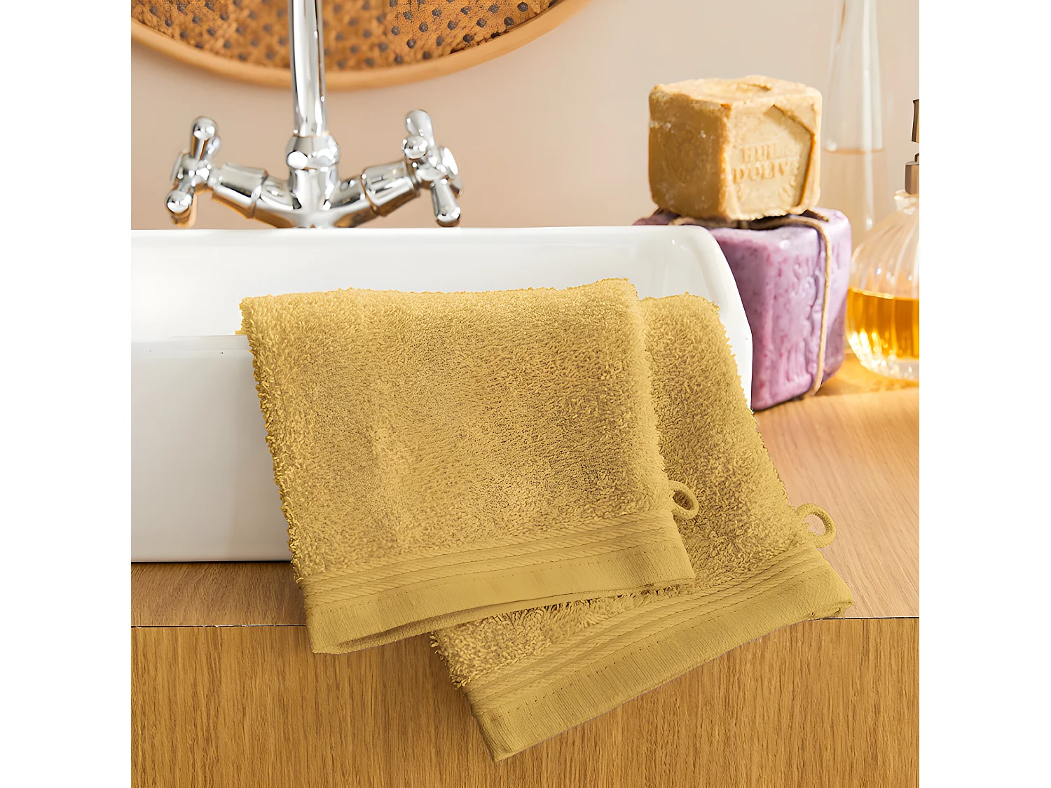 Lot de 2 gants de toilette "Spa" 15 x 21 cm / 400 gr/m² - Couleur: "Spa" Jaune Maîs