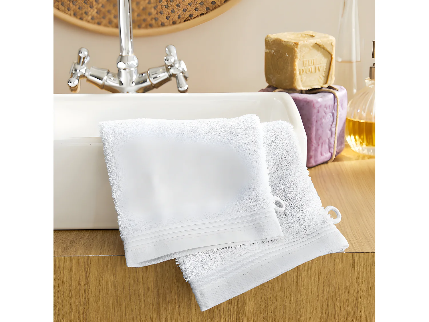 Lot de 2 gants de toilette "Spa" 15 x 21 cm / 400 gr/m² - Couleur: "Spa" Neige