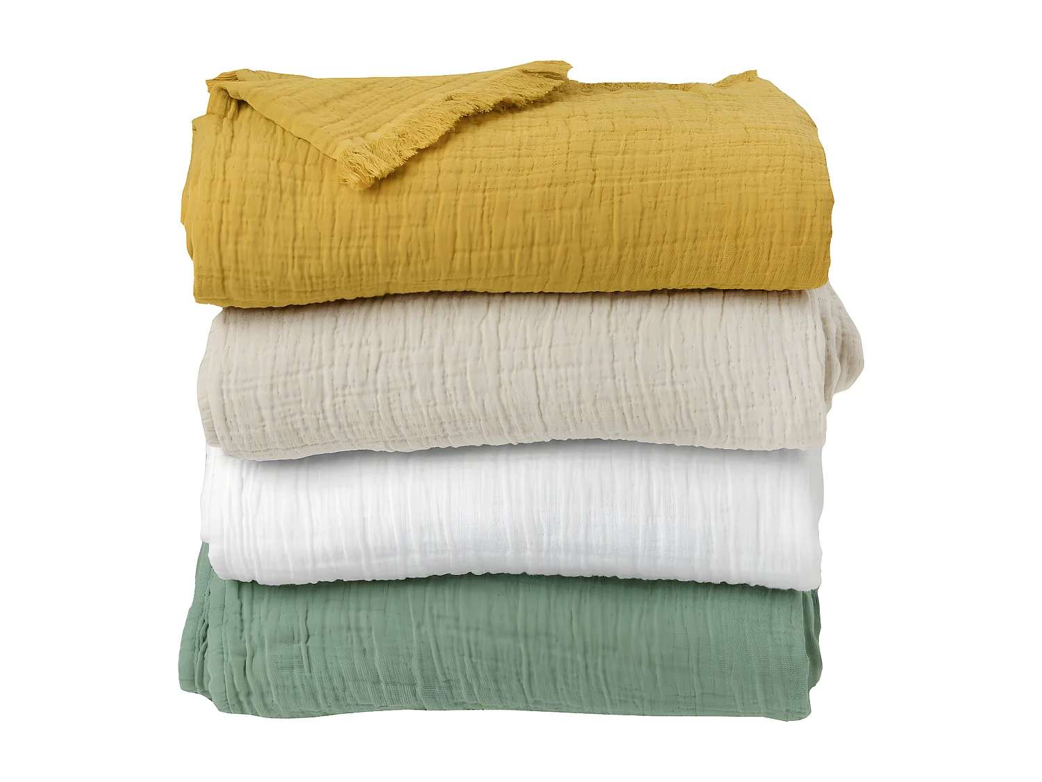 Plaid à franges "Brehat" Gaze de Coton stonewashed Toison d'or