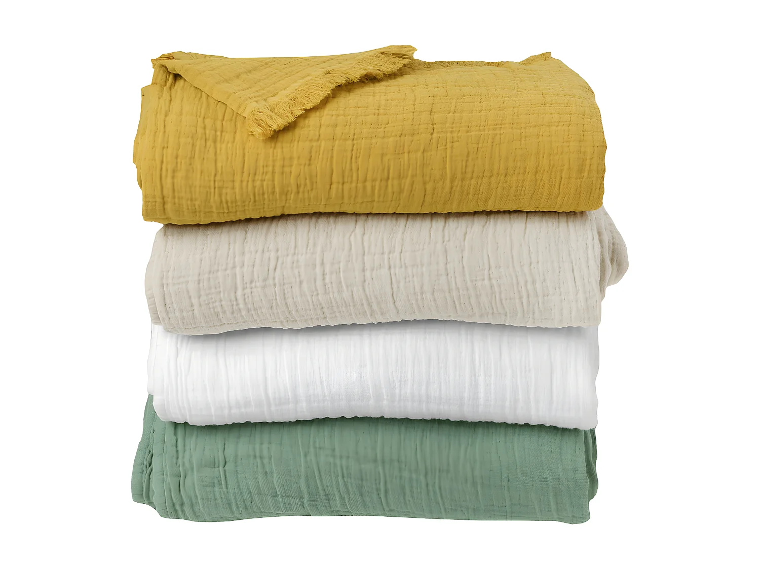 Plaid à franges "Brehat" Gaze de Coton stonewashed Toison d'or