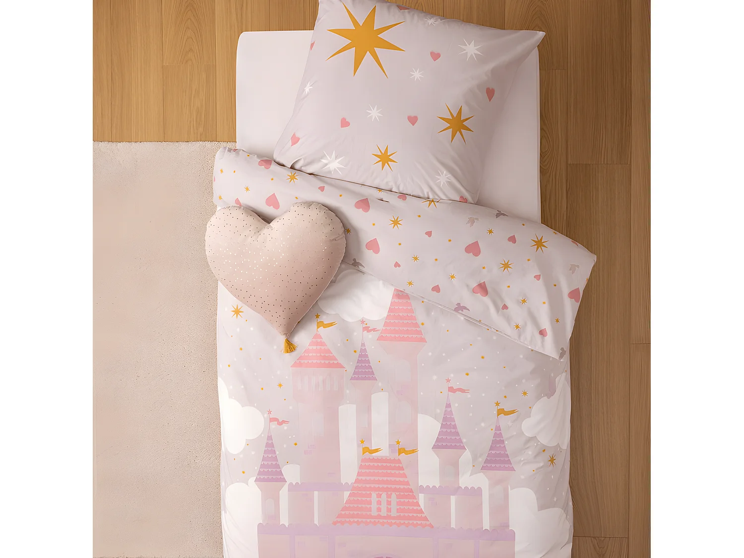 Parure de couette 140 x 200 "Château" Réversible 100% Coton / 57 Fils/cm²