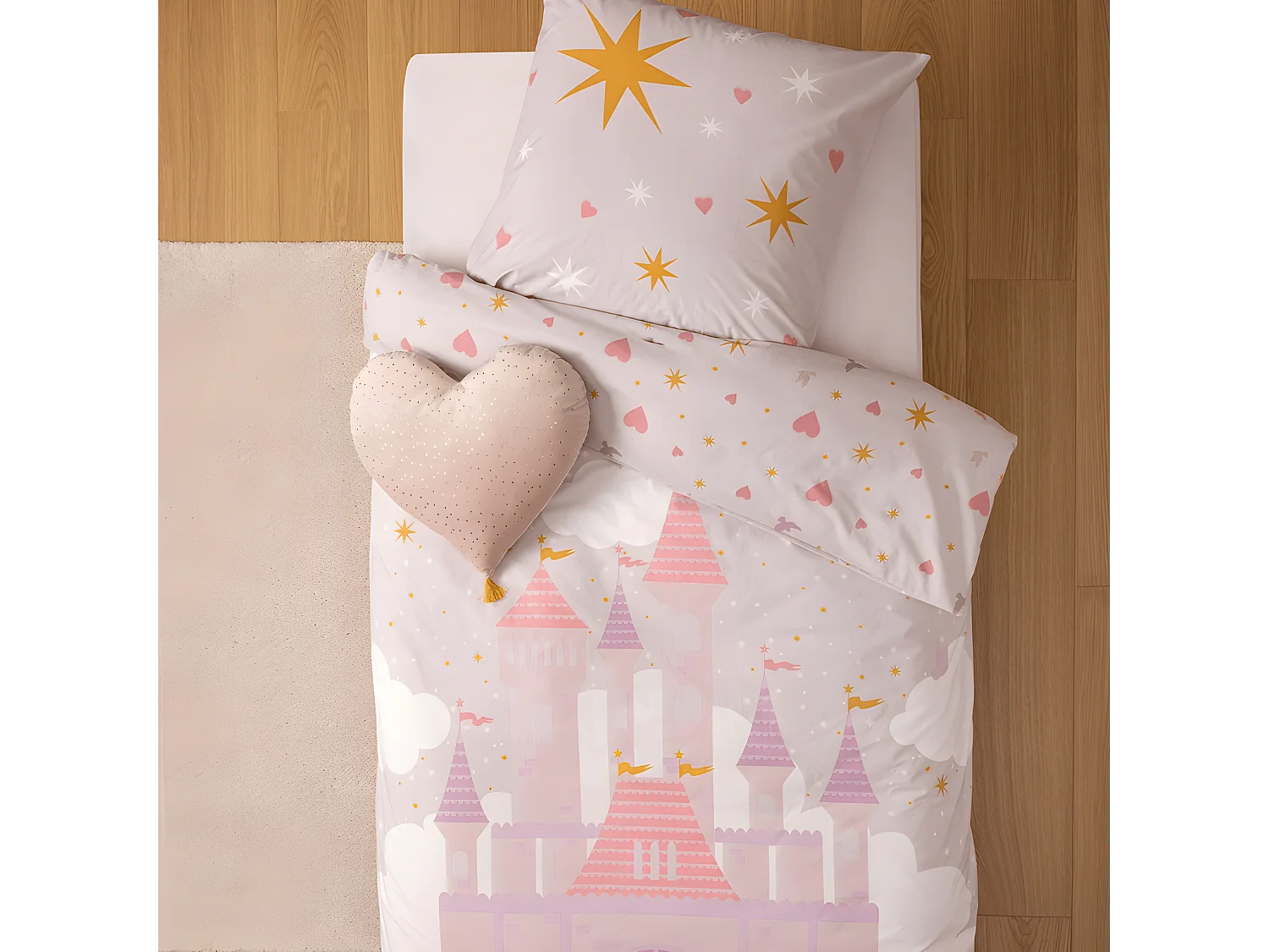 Parure de couette 140 x 200 "Château" Réversible 100% Coton / 57 Fils/cm²