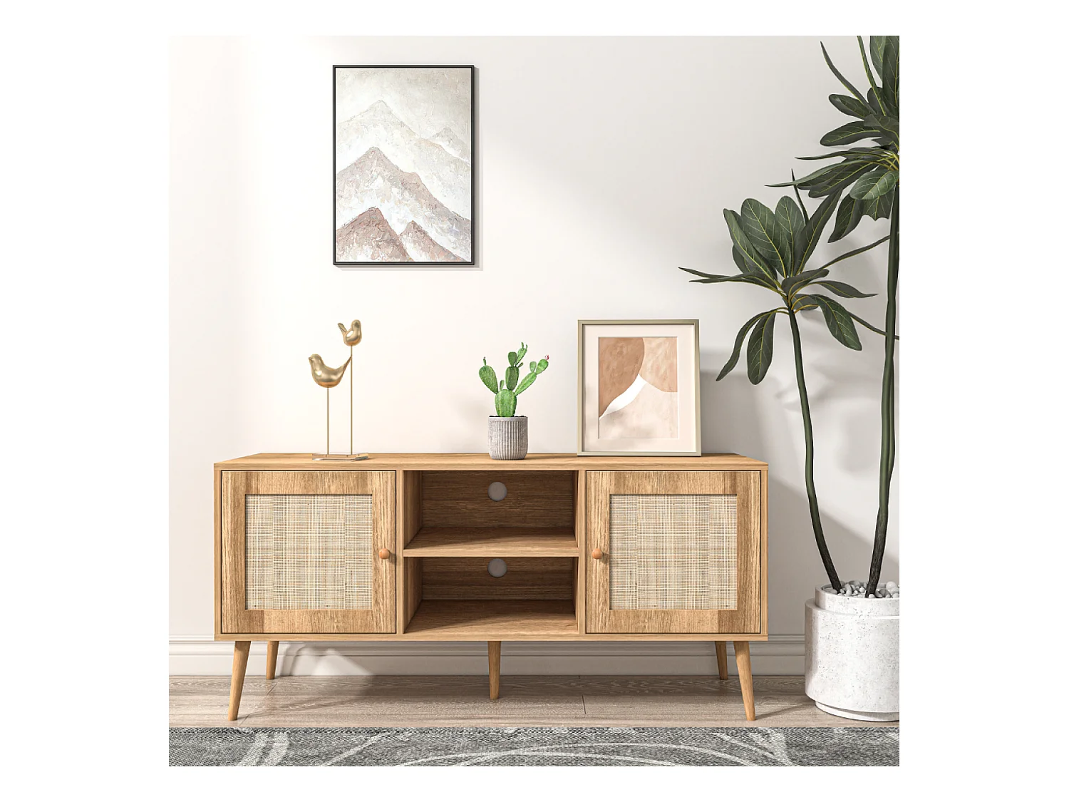Buffet avec portes effet cannage et 2 niches 120 cm CANGE