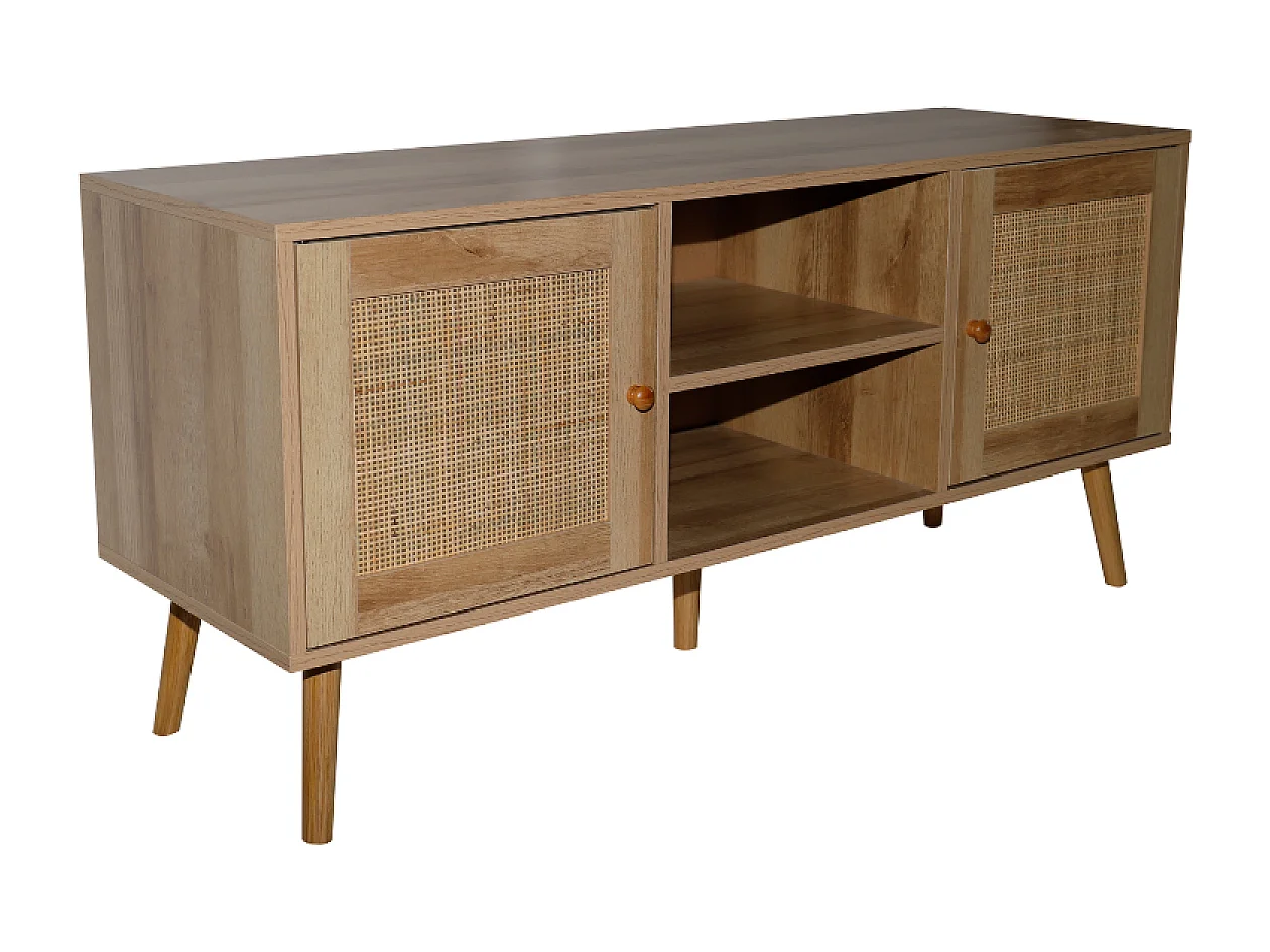 Buffet Cange 120 cm met Deuren in Rieten Effect en 2 Nissen