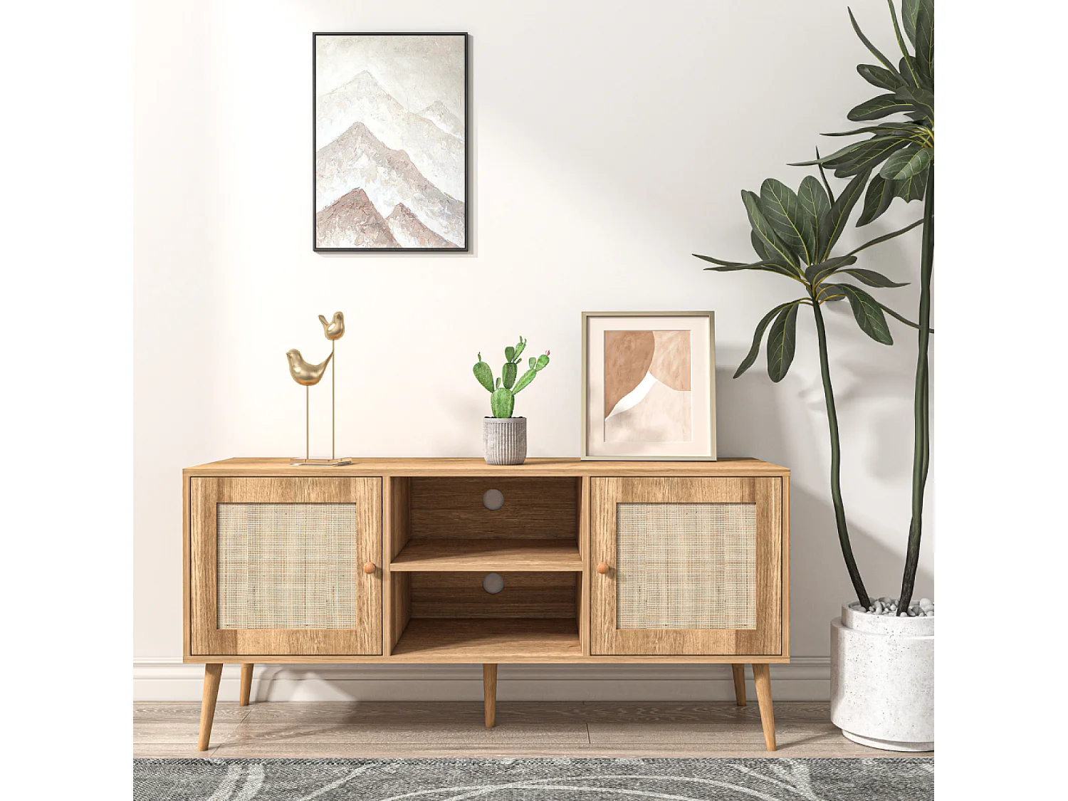 Buffet avec portes effeffet cannage et 2 niches 120 cm CANGE