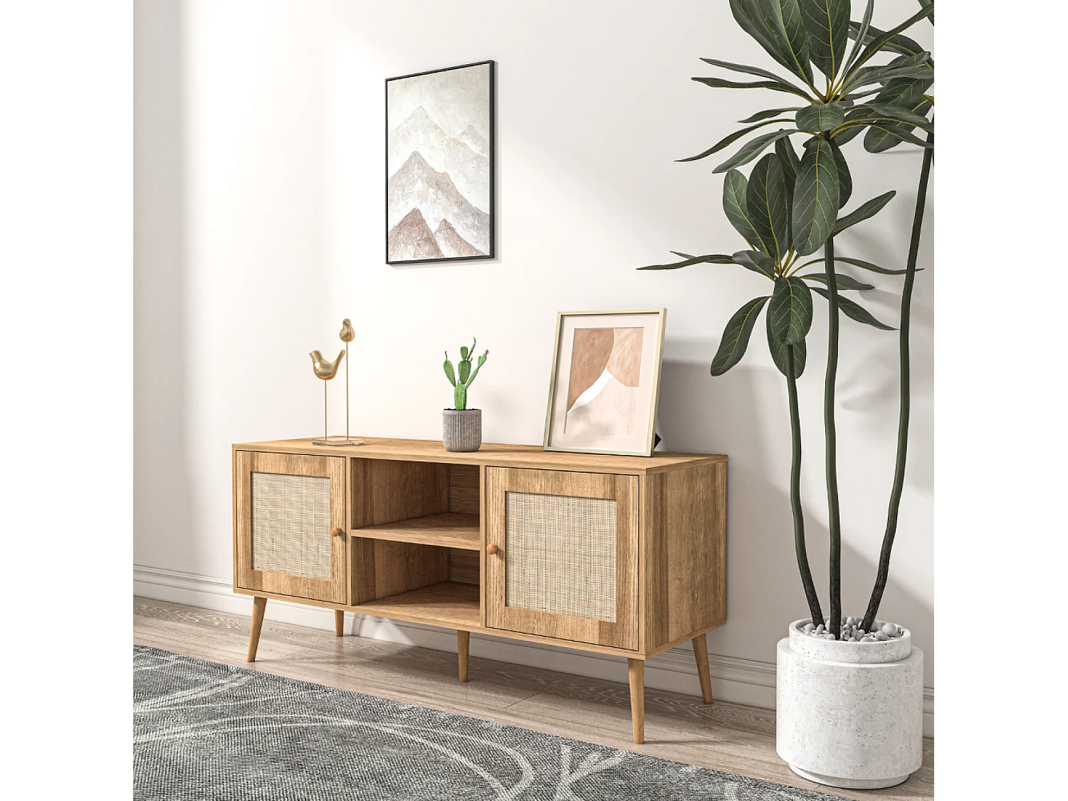 Buffet avec portes effeffet cannage et 2 niches 120 cm CANGE