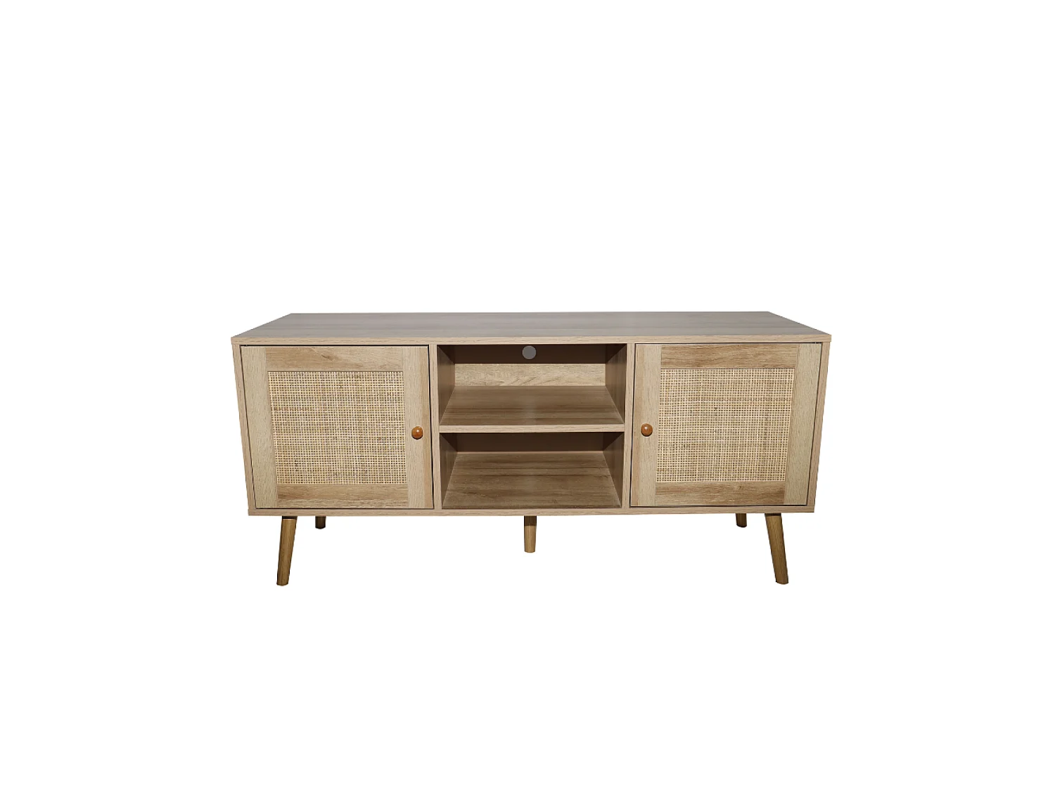 CANGE - Buffet avec portes effet cannage et 2 niches 120 cm