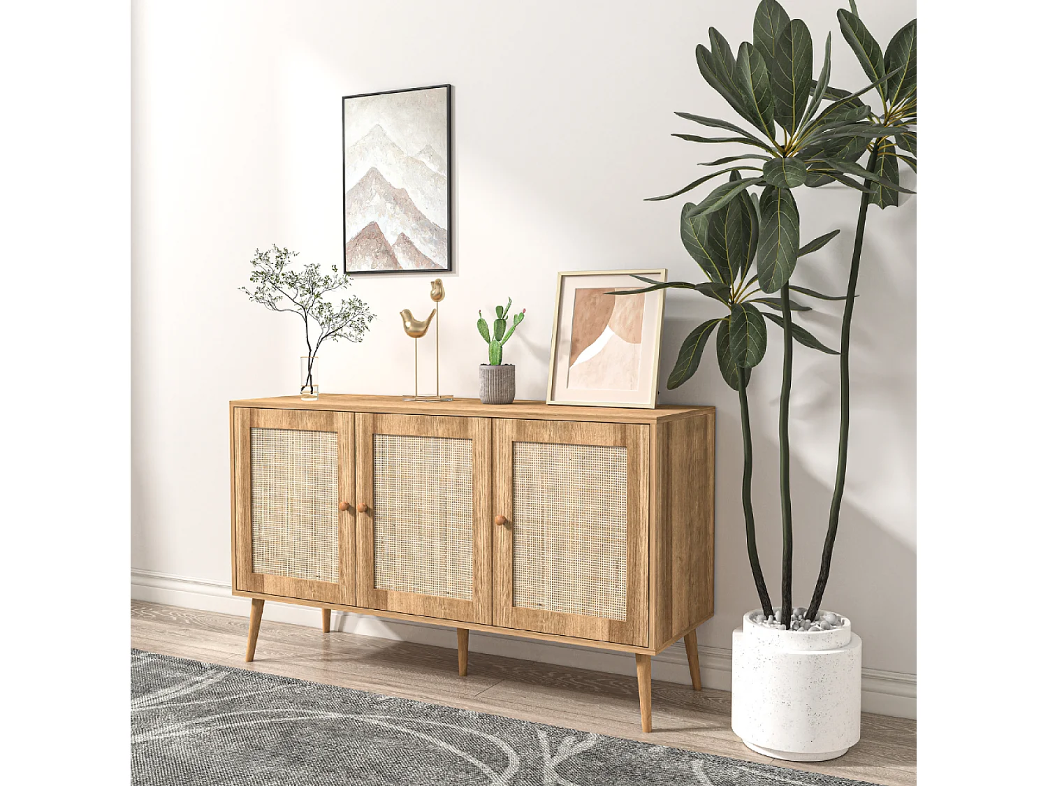 Buffet effet bois et cannage 3 portes 120 cm CANGE