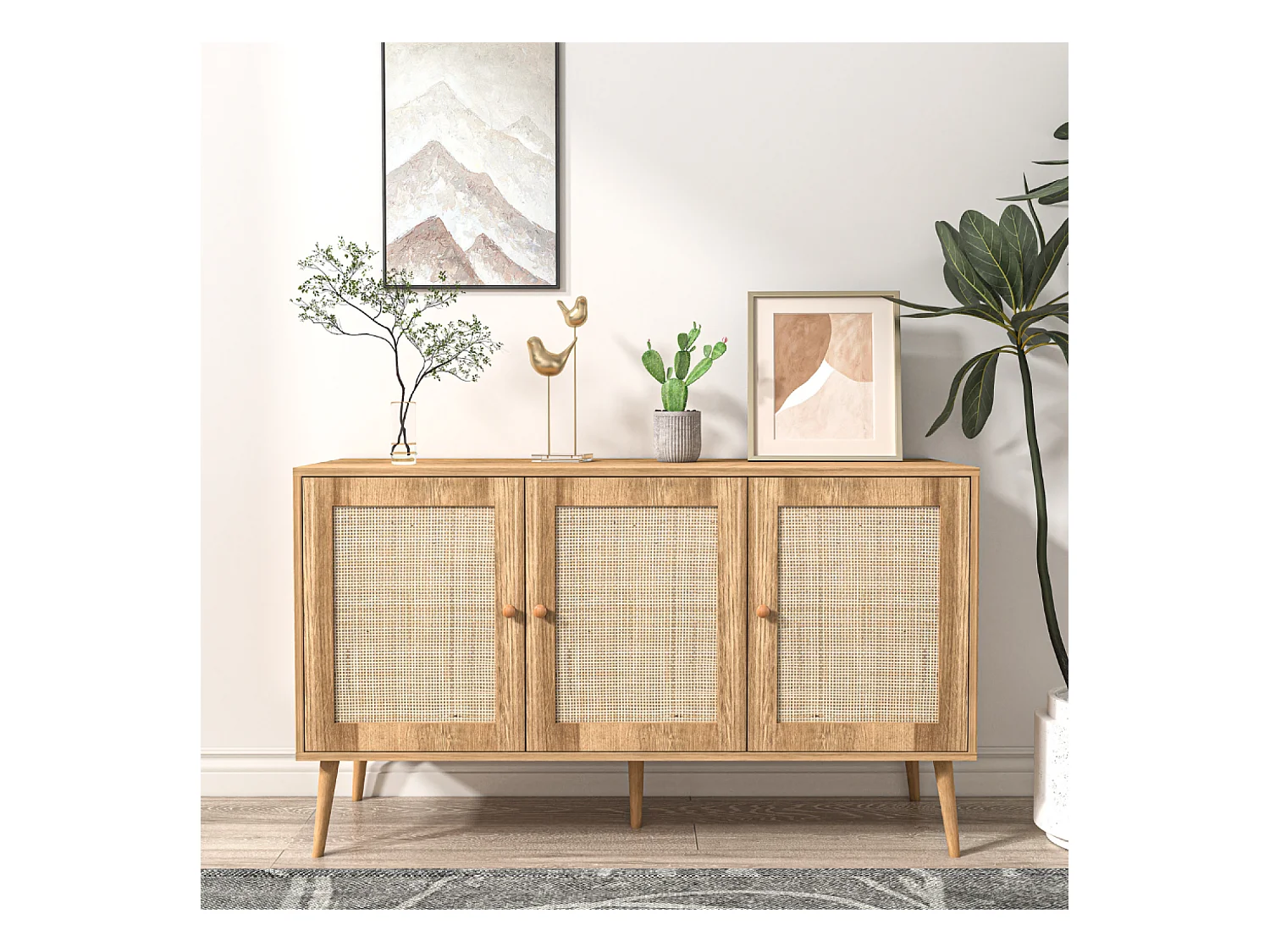 Aparador de madera y efecto caña 3 puertas 120 cm CANGE