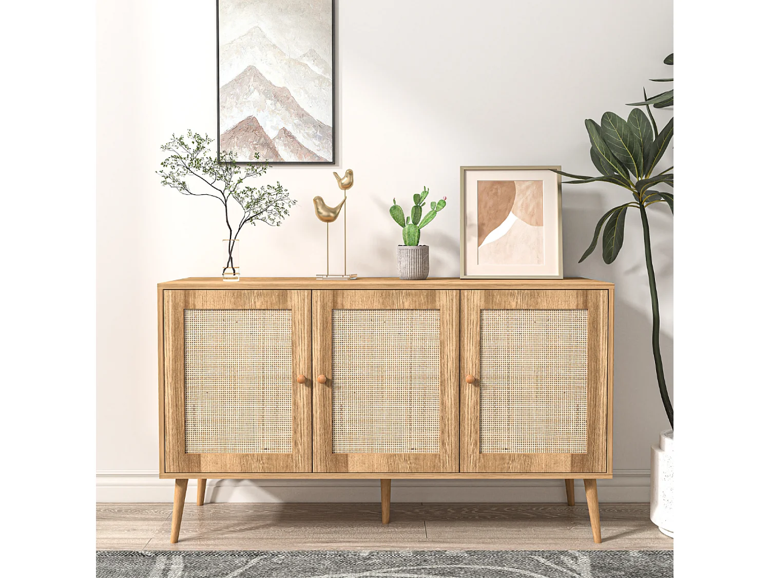 Buffet effet bois et cannage 3 portes 120 cm CANGE