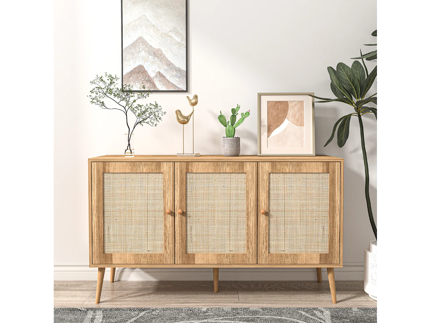 Buffet effet bois et cannage 3 portes 120 cm CANGE