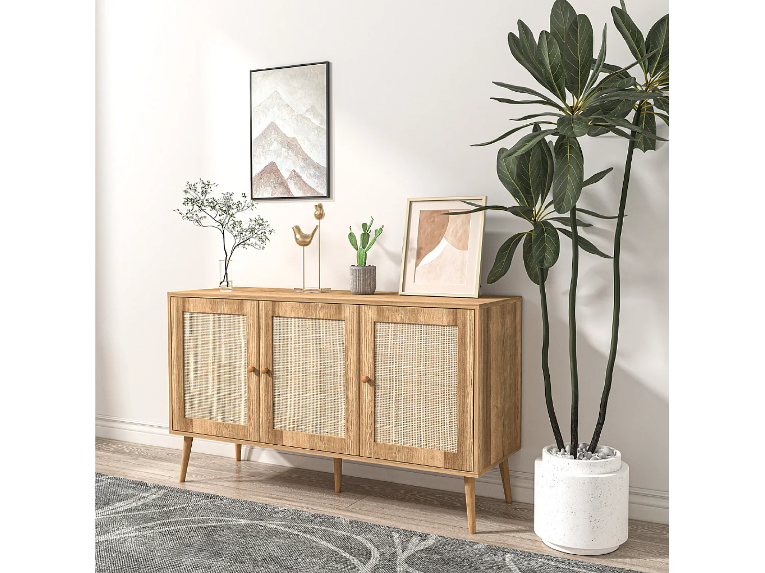 Buffet van hout en riet 3 deuren 120 cm CANGE Hoekbank met omkeerbare chaise longue 4-zits Donkergrijs