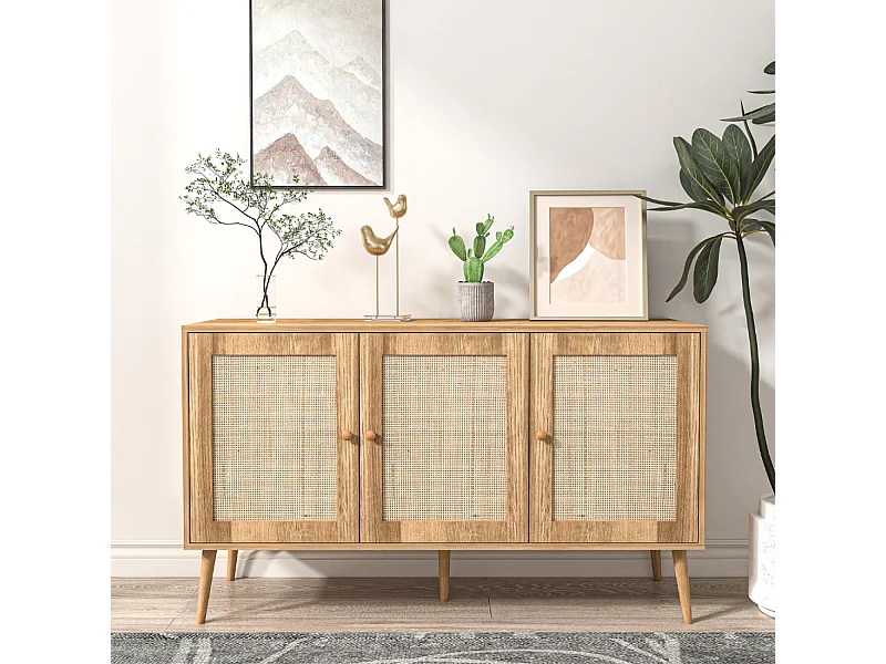 Buffet van hout en riet 3 deuren 120 cm CANGE Hoekbank met omkeerbare chaise longue 4-zits Donkergrijs