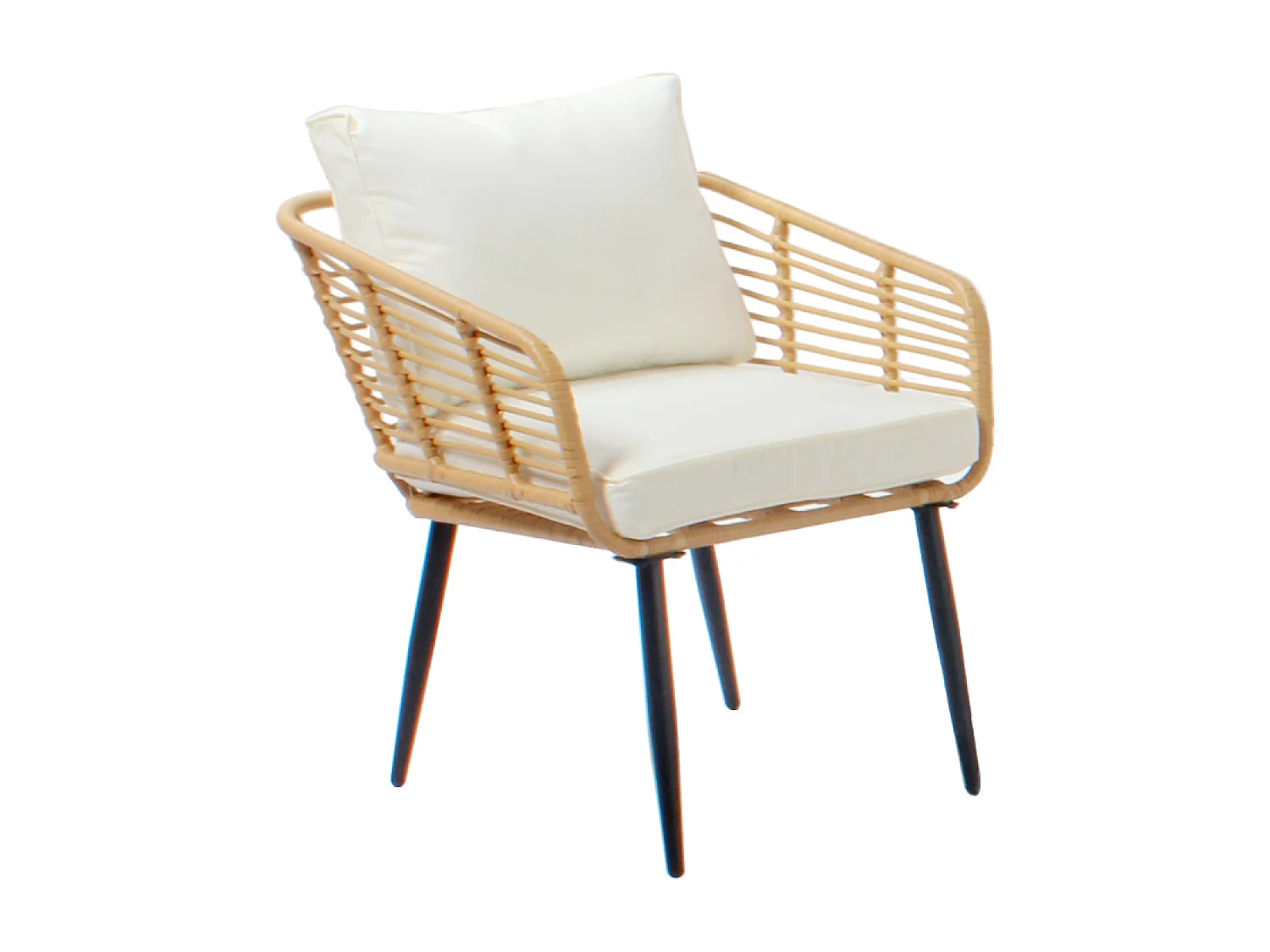 Salon de jardin 4 places canapé et chaises effet rotin avec coussins conforts SITIA