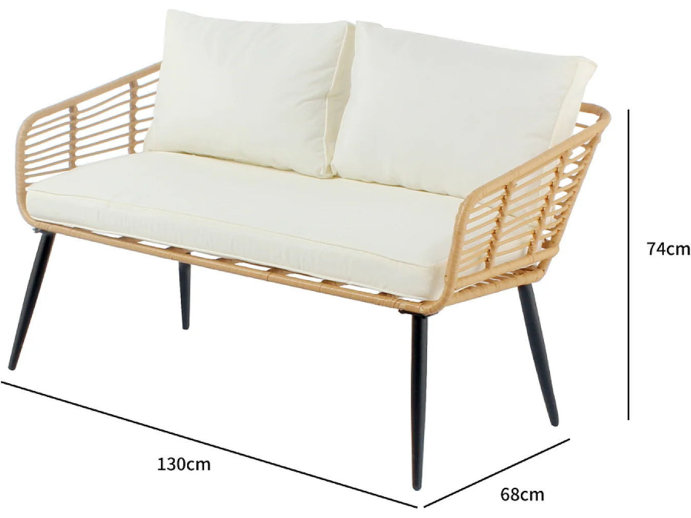 Loungeset 4 Plaatsen Natuurlijk Rotan en Buffet Eiken Licht