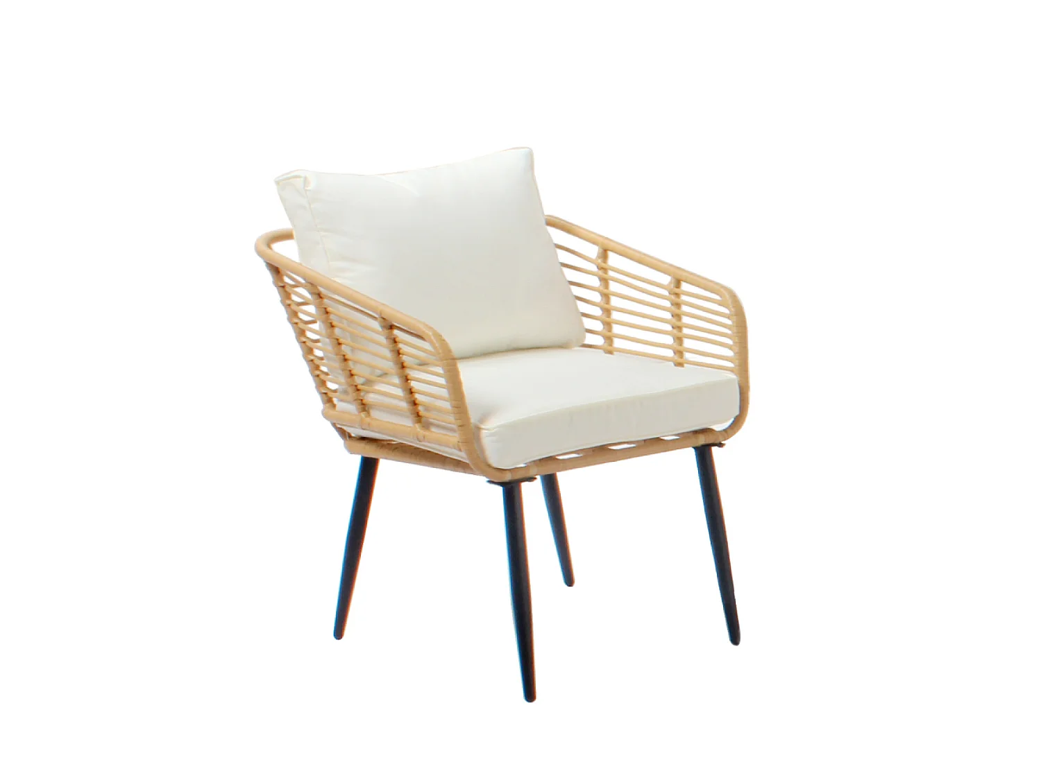 Salon de jardin 4 places canapé et chaises effet rotin avec coussins conforts SITIA