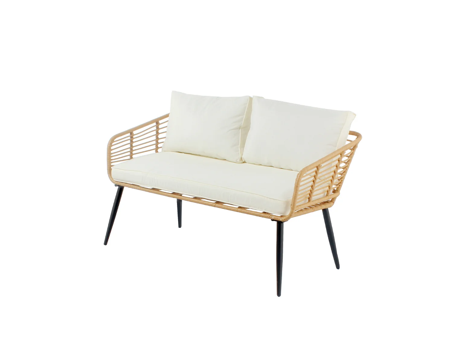 Salon de jardin 4 places canapé et chaises effet rotin avec coussins conforts SITIA