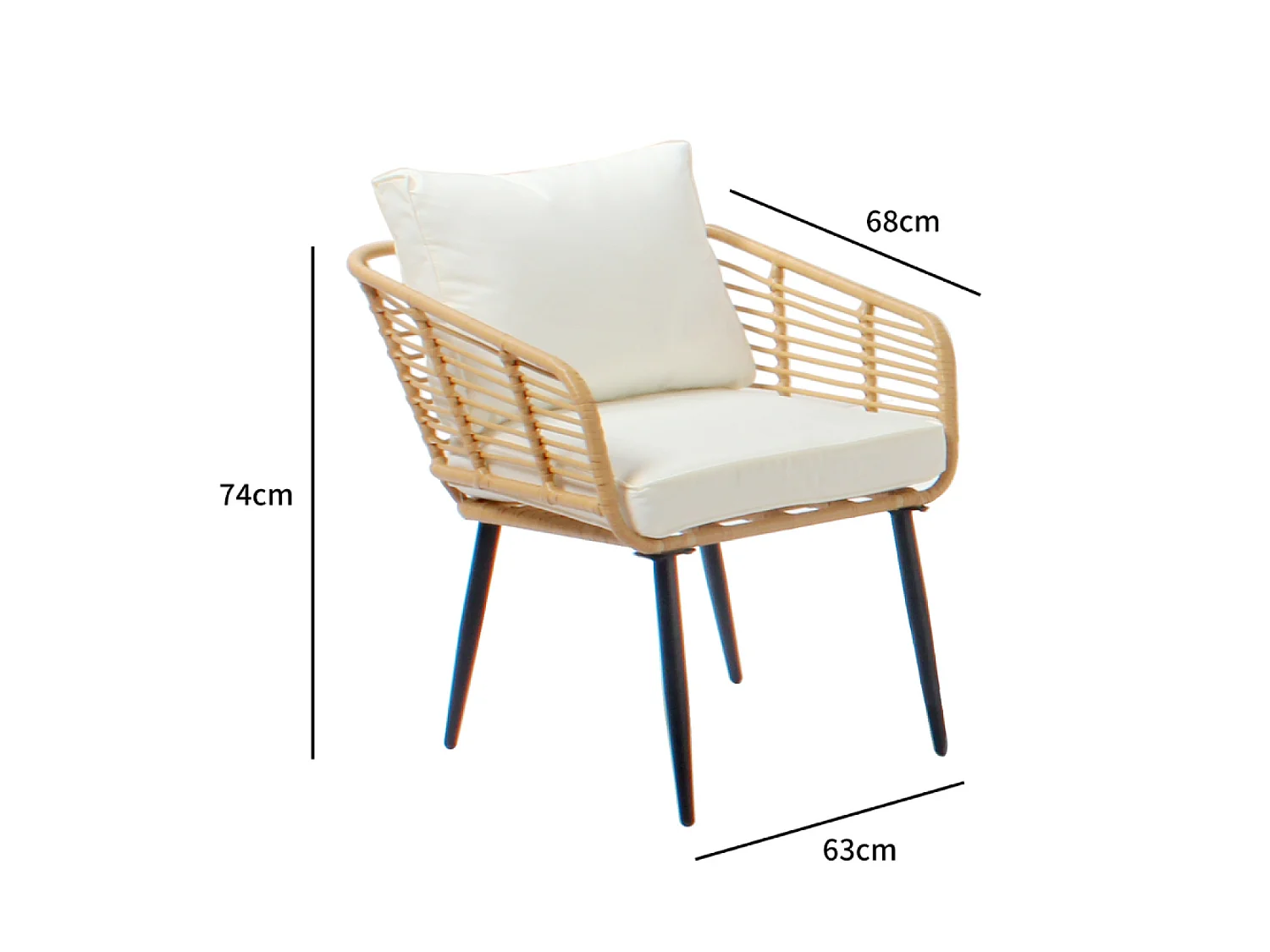 Salon de jardin 4 places canapé et chaises effet rotin avec coussins conforts SITIA