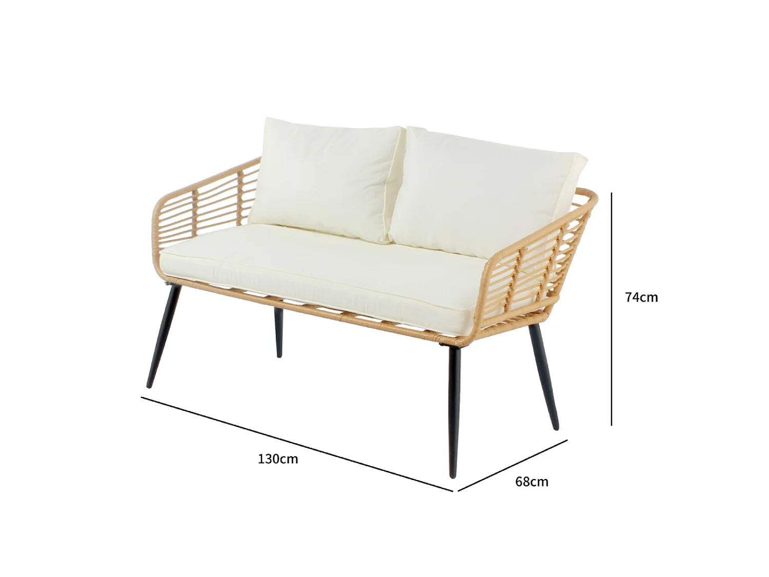 Salon de jardin 4 places canapé et chaises effet rotin avec coussins conforts SITIA
