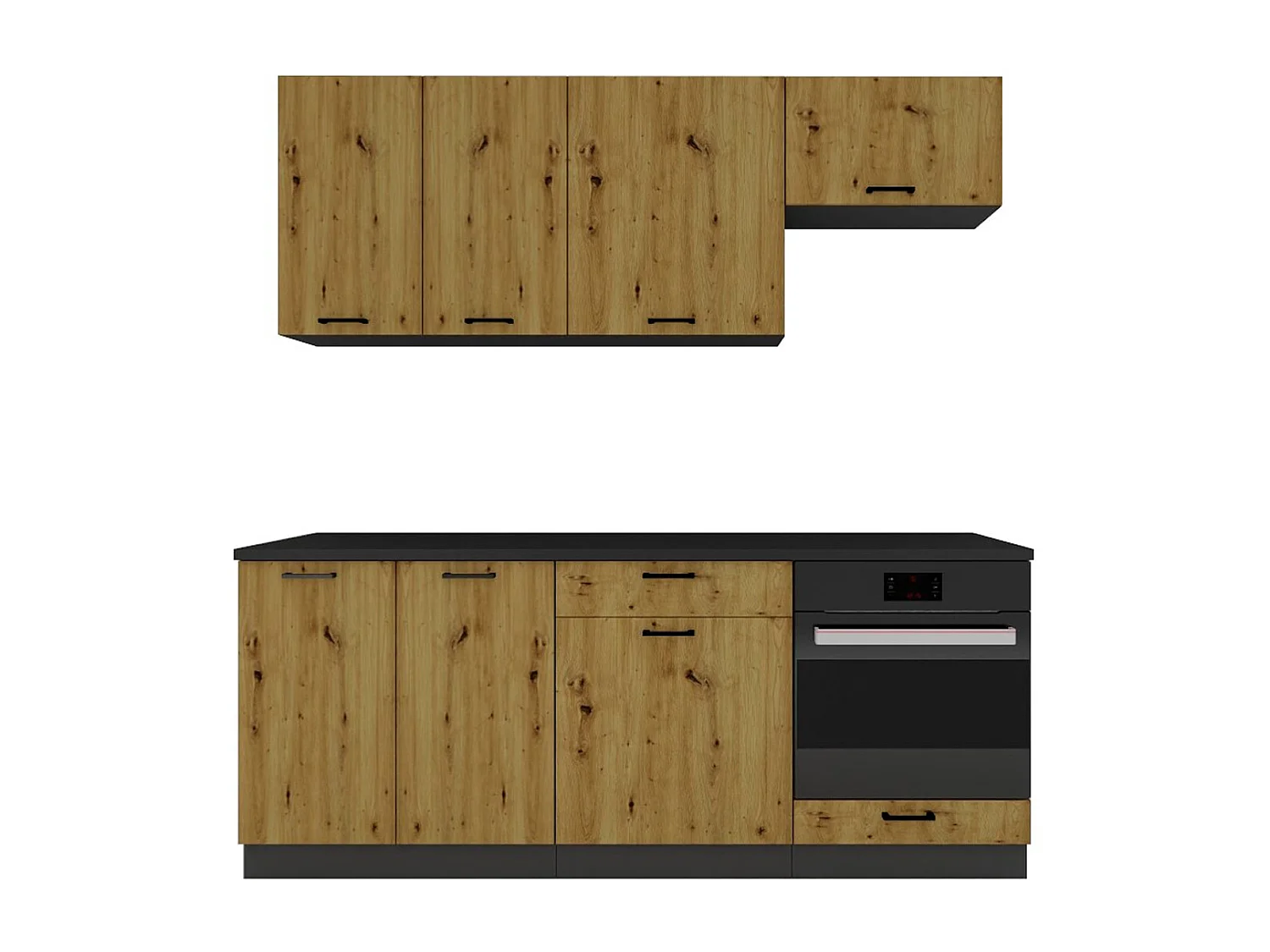 Cuisine complète ANIA 6 éléments couleur Chêne Artisan, graphite - Longueur 200/200 cm