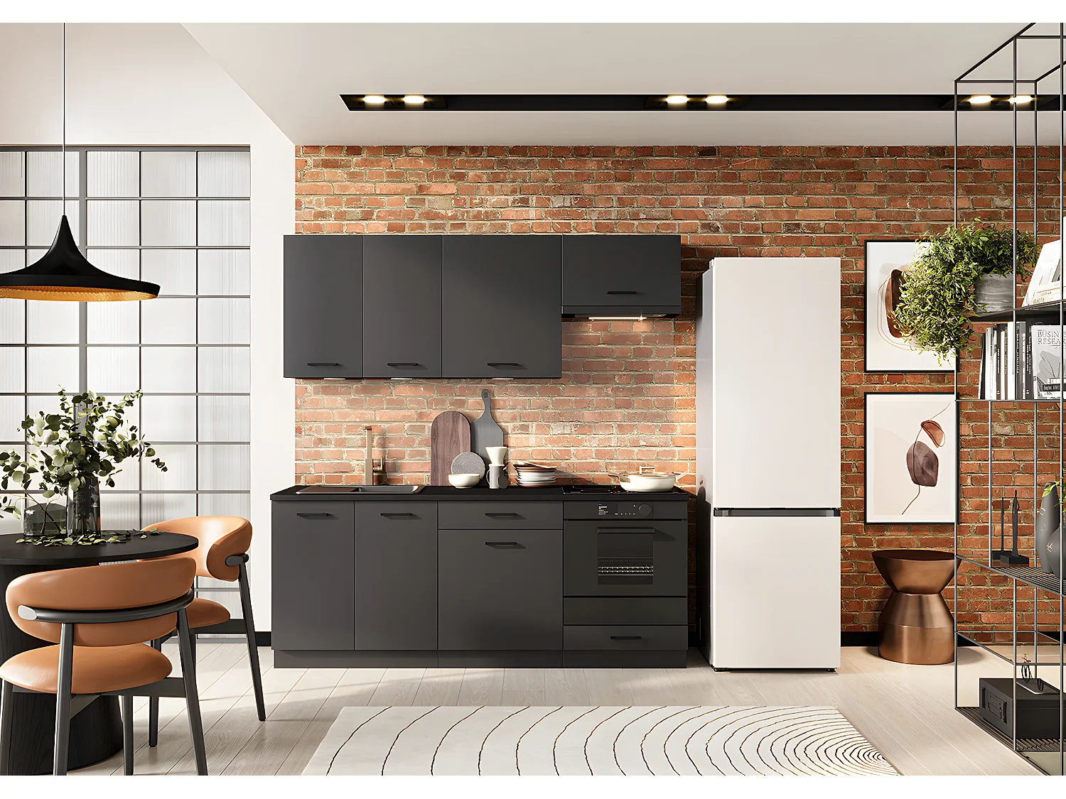 Cuisine complète ANIA 6 éléments couleur Graphite - Longueur 200/200 cm