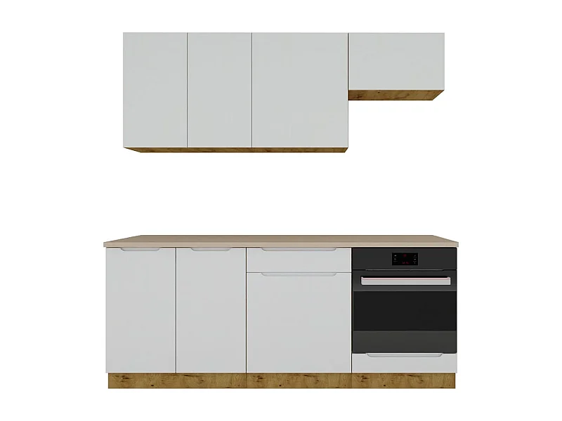 Cuisine complète ISYA 6 éléments couleur Gris clair/Artisan - Longueur 200/200 cm