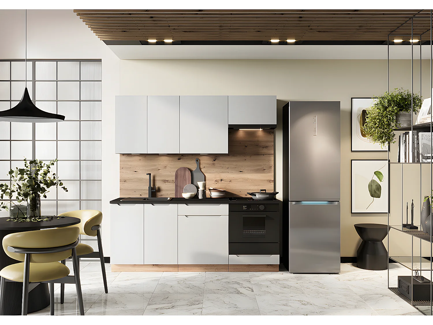 Cuisine complète ISYA 6 éléments couleur Gris clair/Artisan - Longueur 200/200 cm