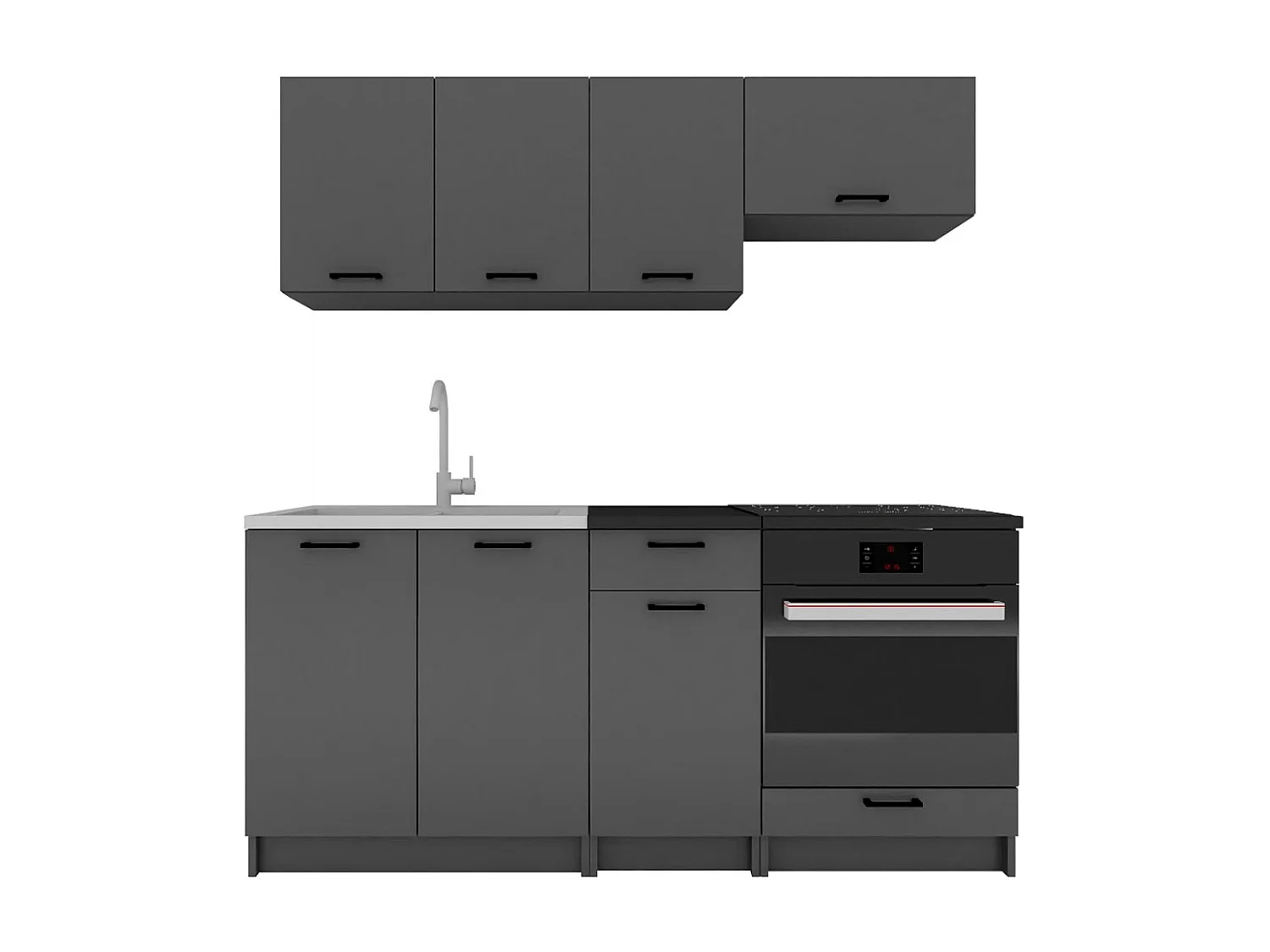 Cuisine complète LUNA 6 éléments couleur Graphite avec plan de travail inclus- Longueur 180 cm
