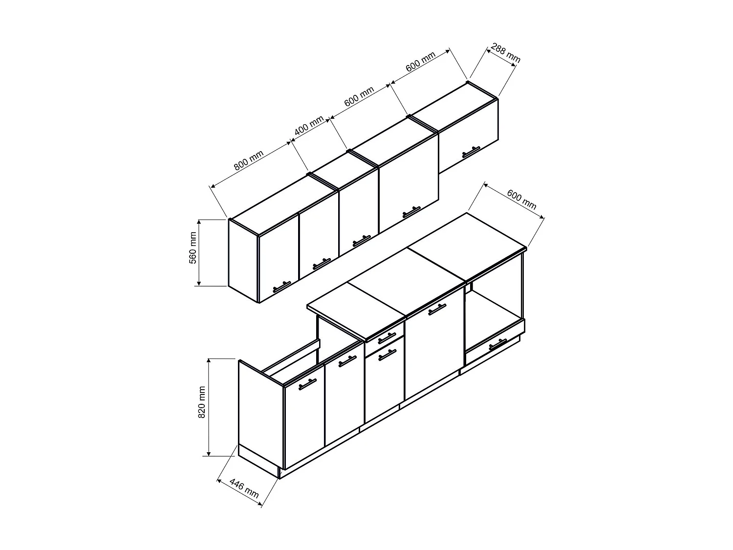 Cuisine complète MILA 8 éléments couleur chêne Artisan avec plan de travail inclus - Longueur 240 cm