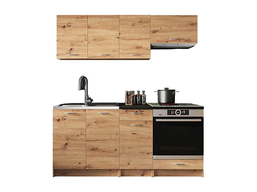 Cuisine complète MILA 6 éléments couleur chêne Artisan avec plan de travail inclus -Longueur 180 cm