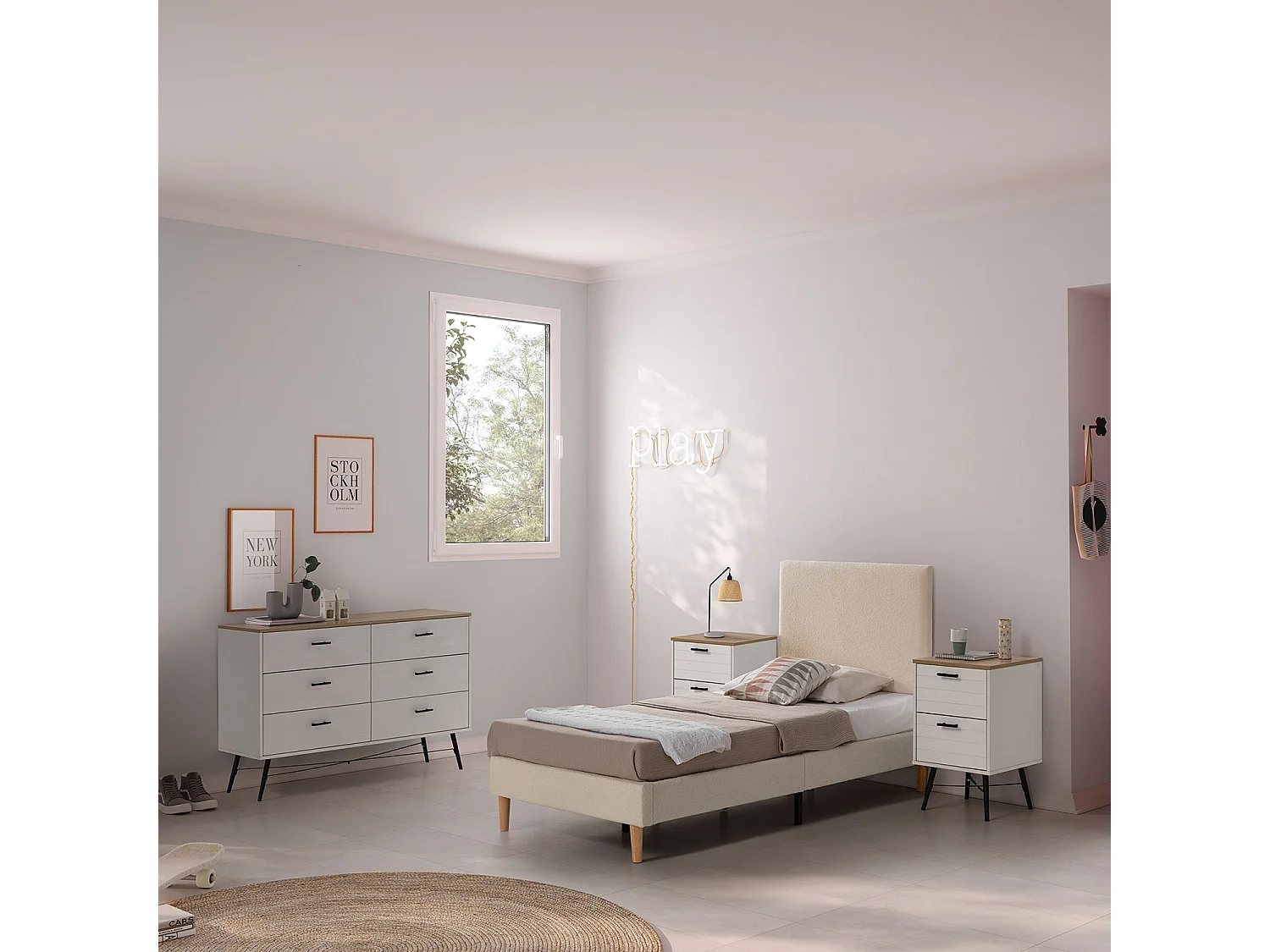 Kopfteil Niebla 90x60 cm Beigefarbenes Schaffellimitat