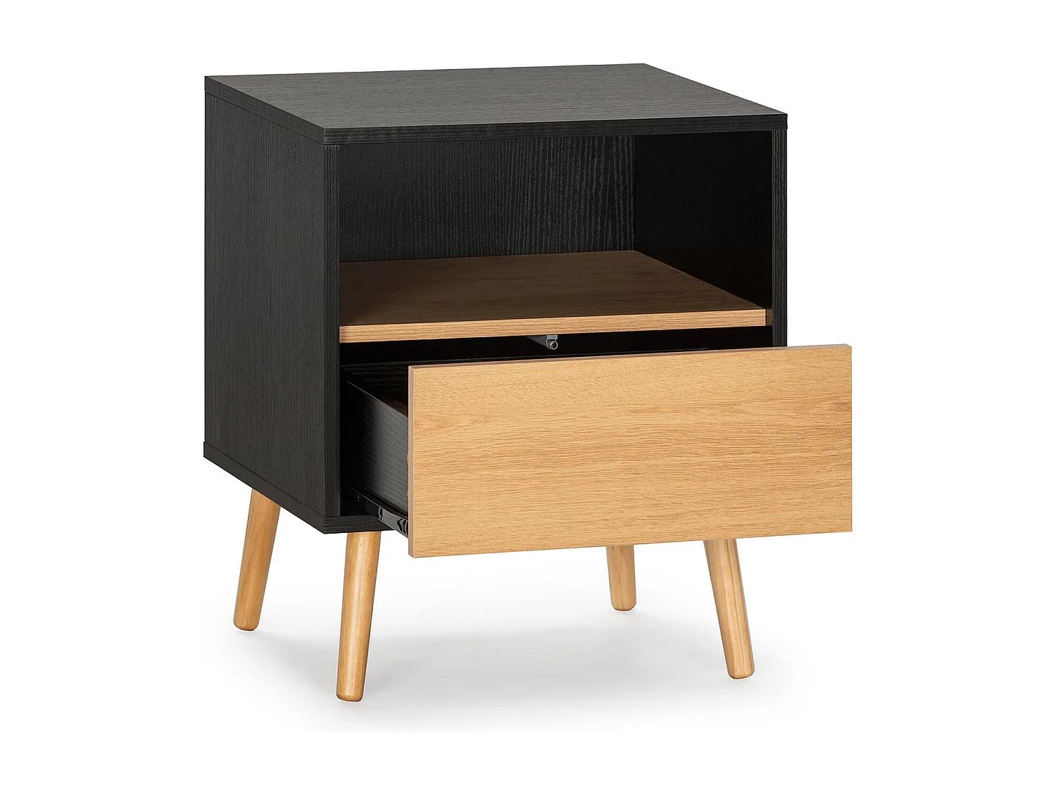Mesa de cabeceira Apolo 1 gaveta Cor Preto/Madeira