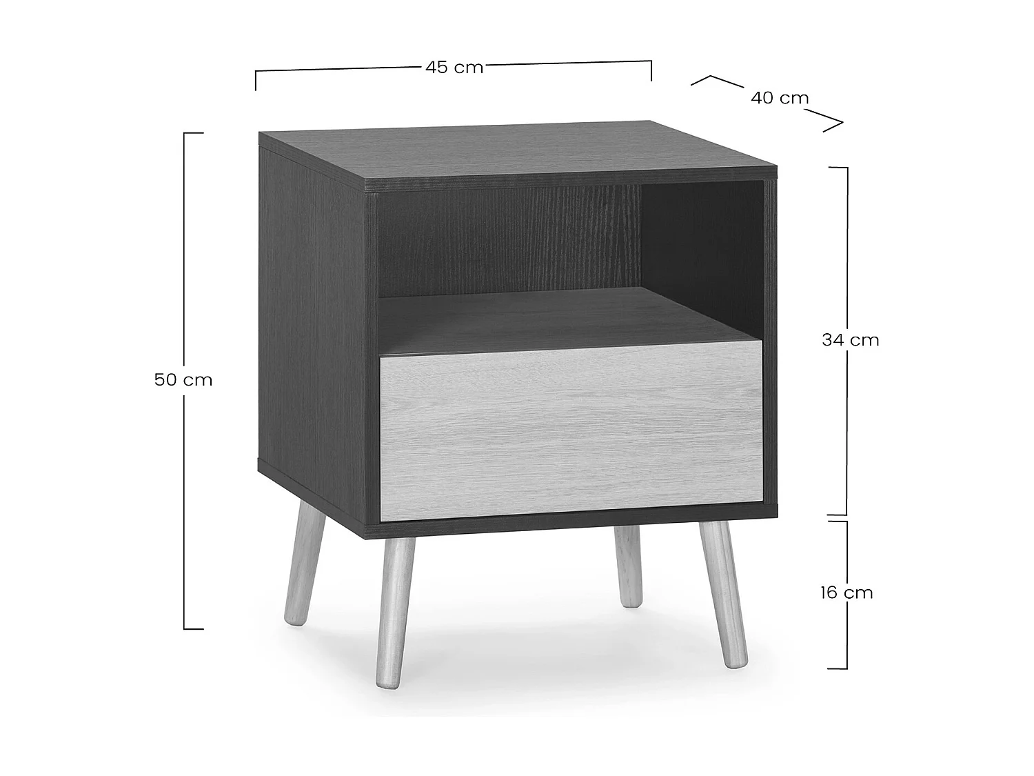 Mesa de cabeceira Apolo 1 gaveta Cor Preto/Madeira