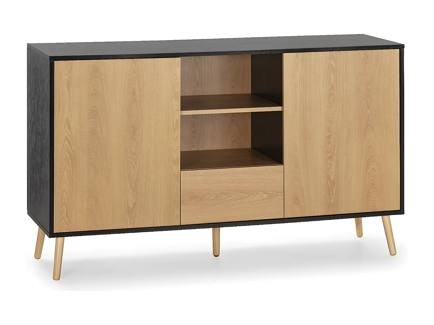 Sideboard Apolo 2 Türen 1 Schublade, Schwarz/Holzfarbe