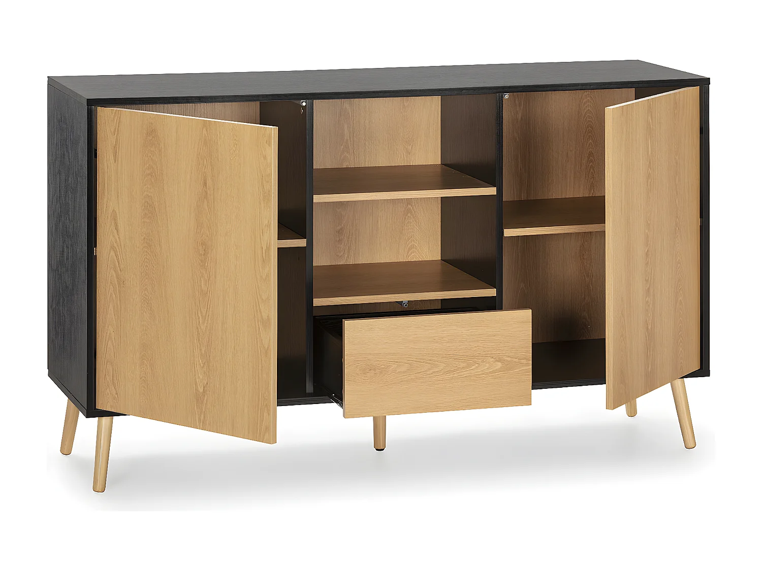 Sideboard Apolo 2 Türen 1 Schublade, Schwarz/Holzfarbe