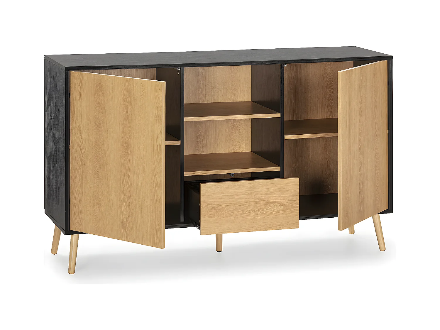 Buffet Apolo 2 portes 1 tiroir, coloris noir/bois