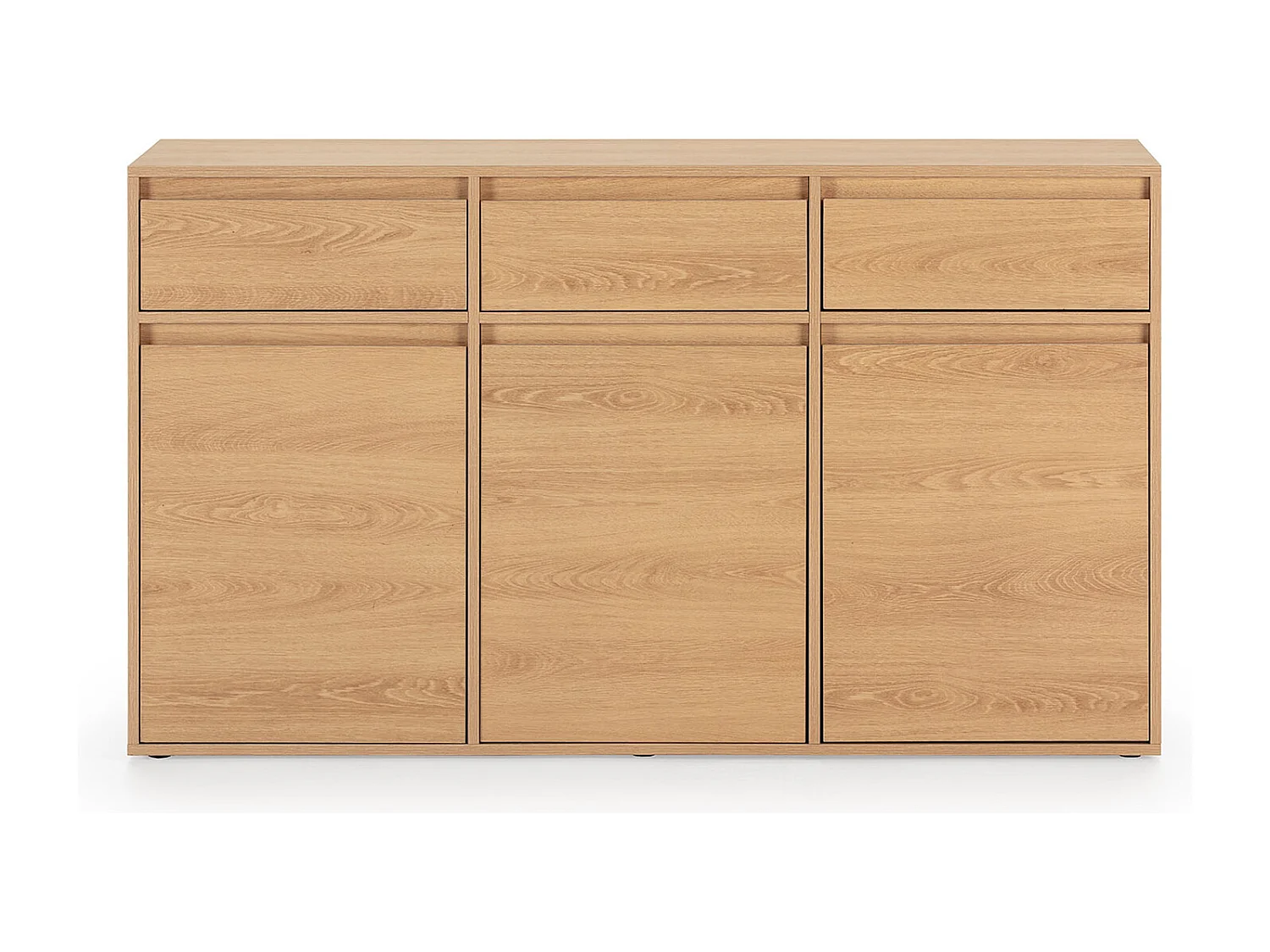 Buffet Tori 3 portes 3 tiroirs, coloris chêne, 140 cm