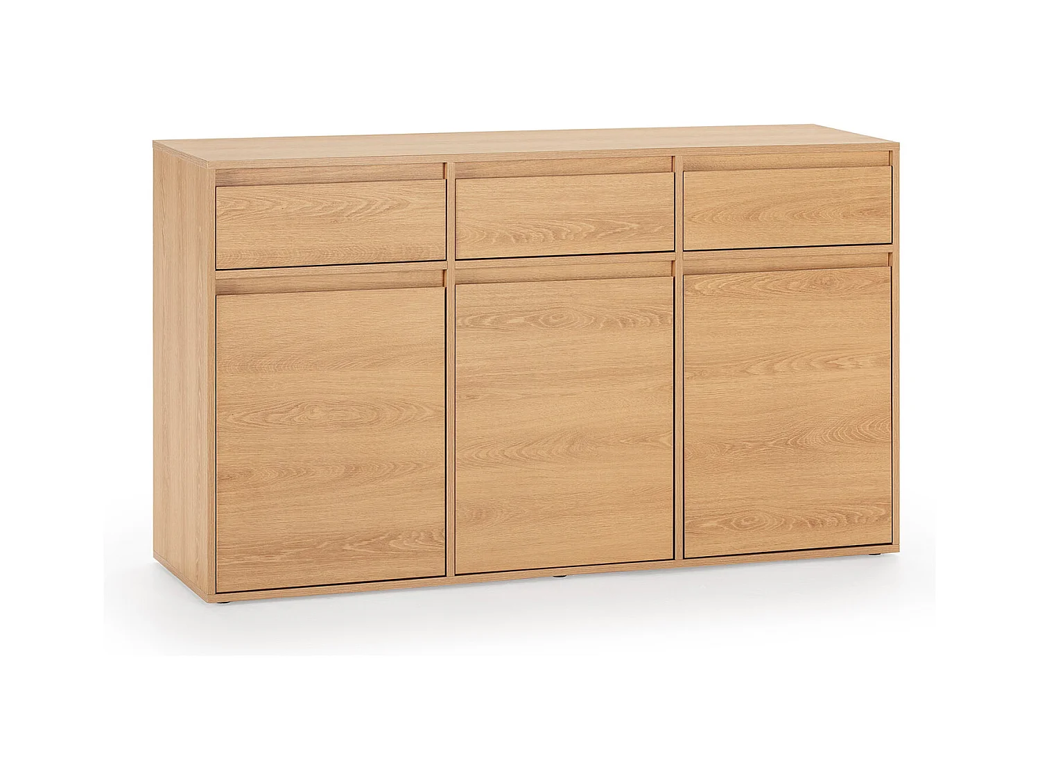 Bufet kolumnowy Tori 3 drzwi 3 szuflady, kolor dębowy, 140 cm.
