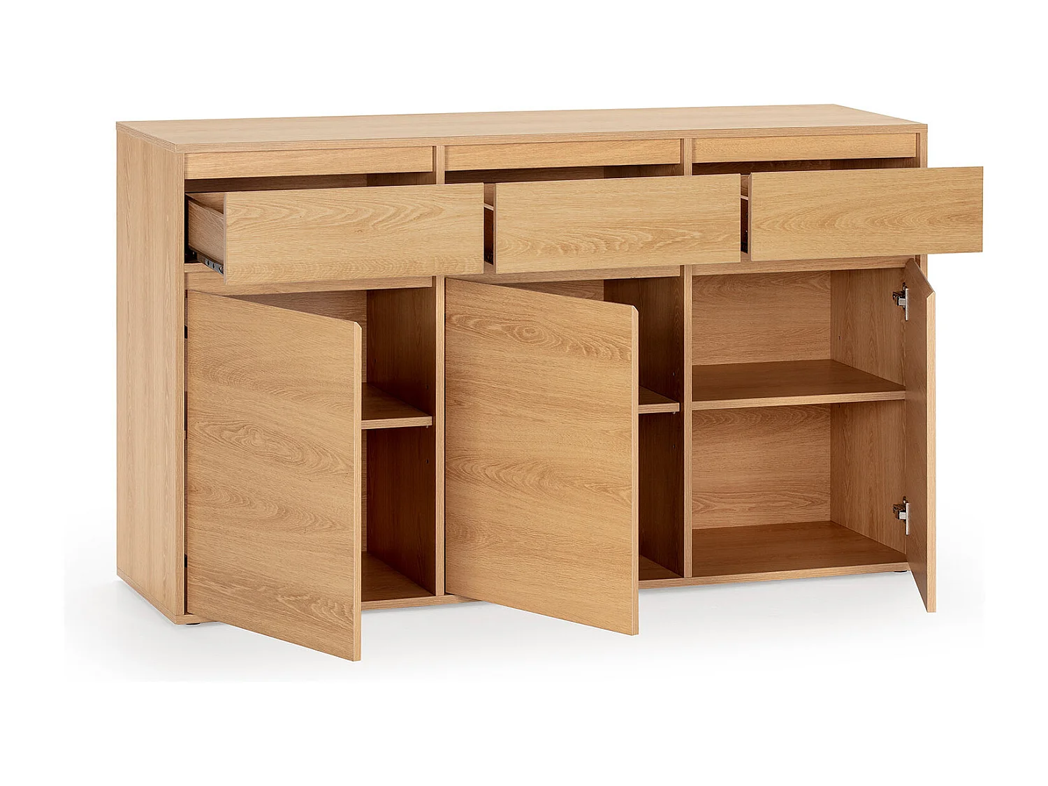Sideboard Tori 3 Türen 3 Schubladen, Eichenfarbe, 140 cm