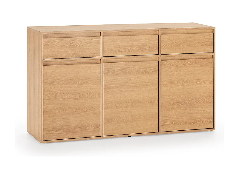 Aparador Tori 3 Puertas 3 cajones, Color Roble, 140 cm