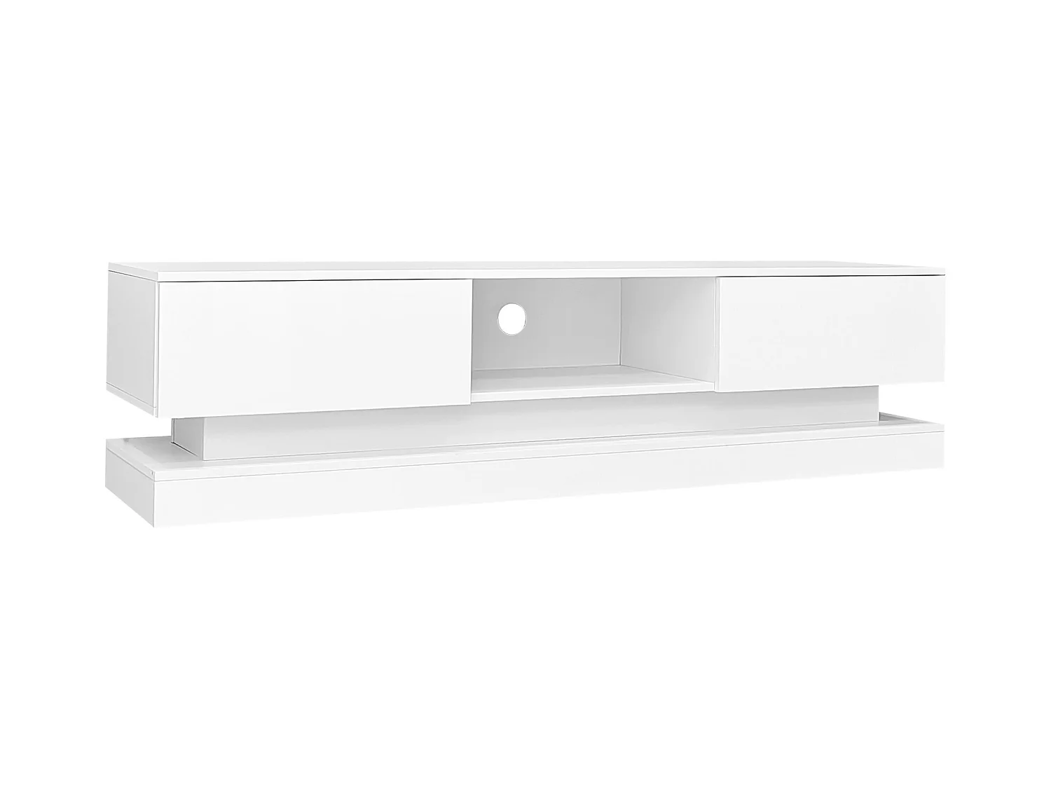 Meuble TV avec LED 160cm - 2 tiroirs et 1 compartiment ouvert - adapté pour TV 60" - Blanc